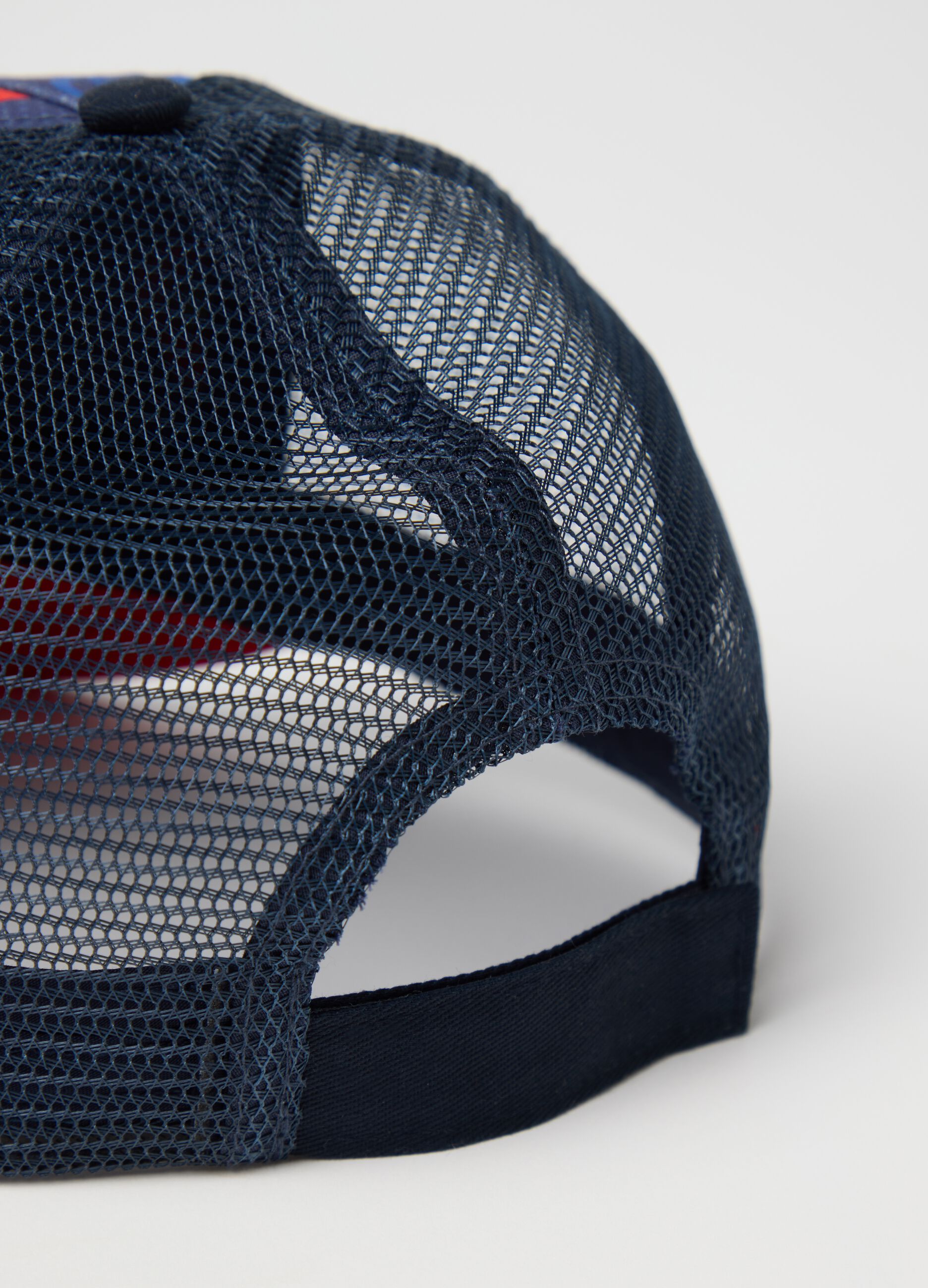 Blue baseball cap with superheroes print