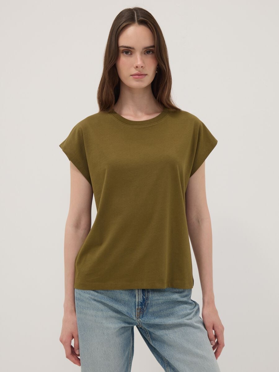Green pure cotton regular-fit short-sleeve T-shirt_0