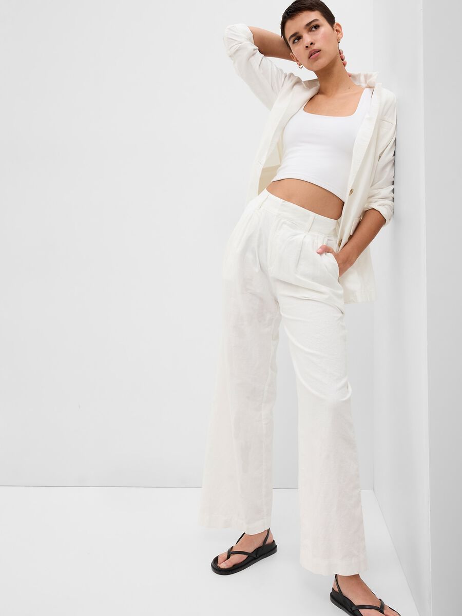 Pantaloni wide leg con pinces_0