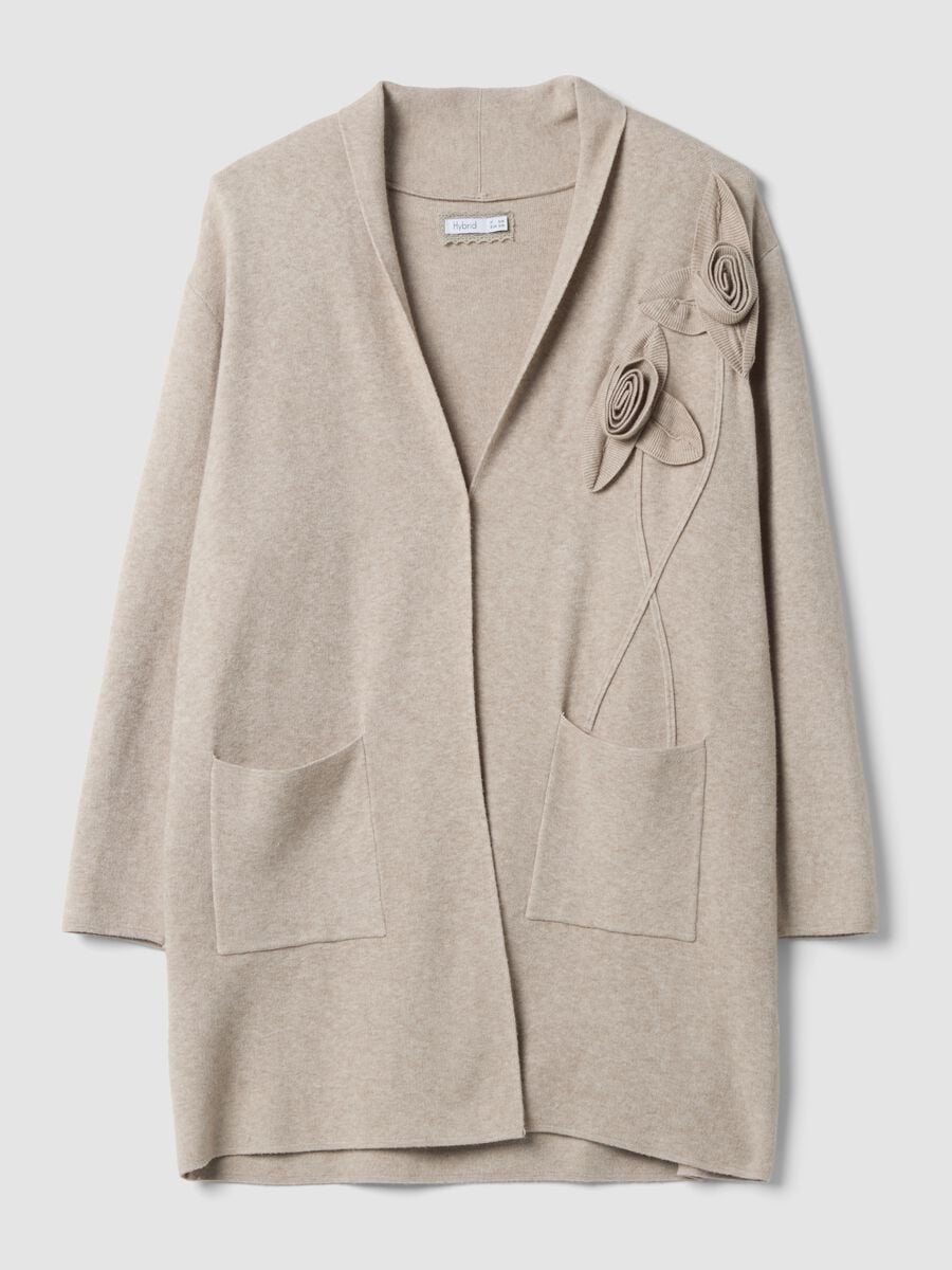 Beige viscose-blend cardigan with raised floral appliqu&eacute;_4