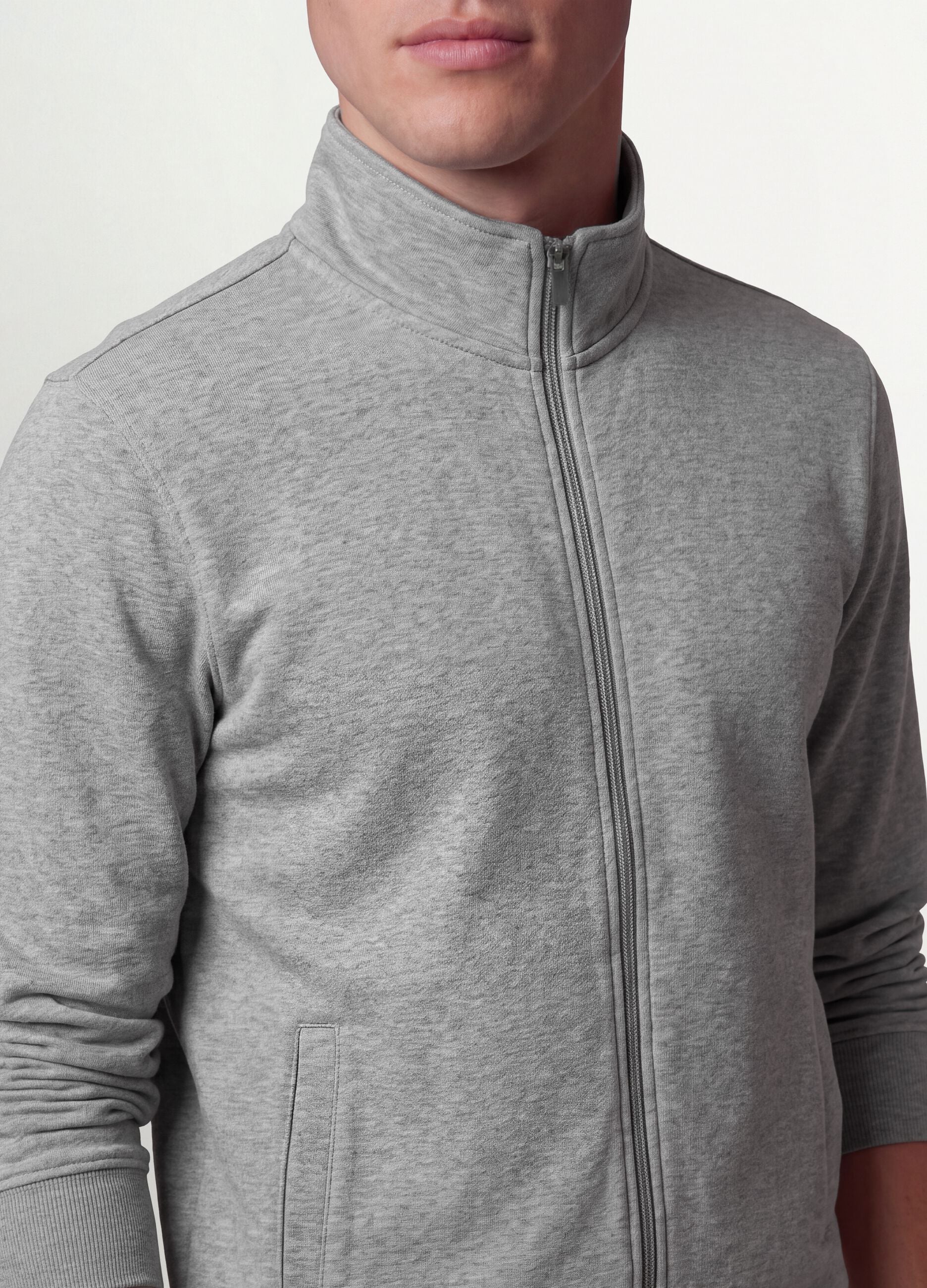 Grey cotton-blend sweatshirt with crew neck and zip, regular fit