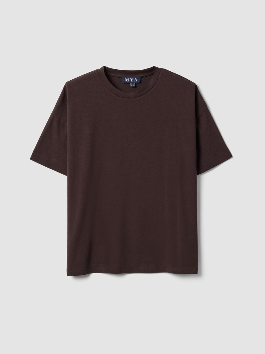 T-shirt girocollo marrone in misto cotone e modal elasticizzato regular fit_4