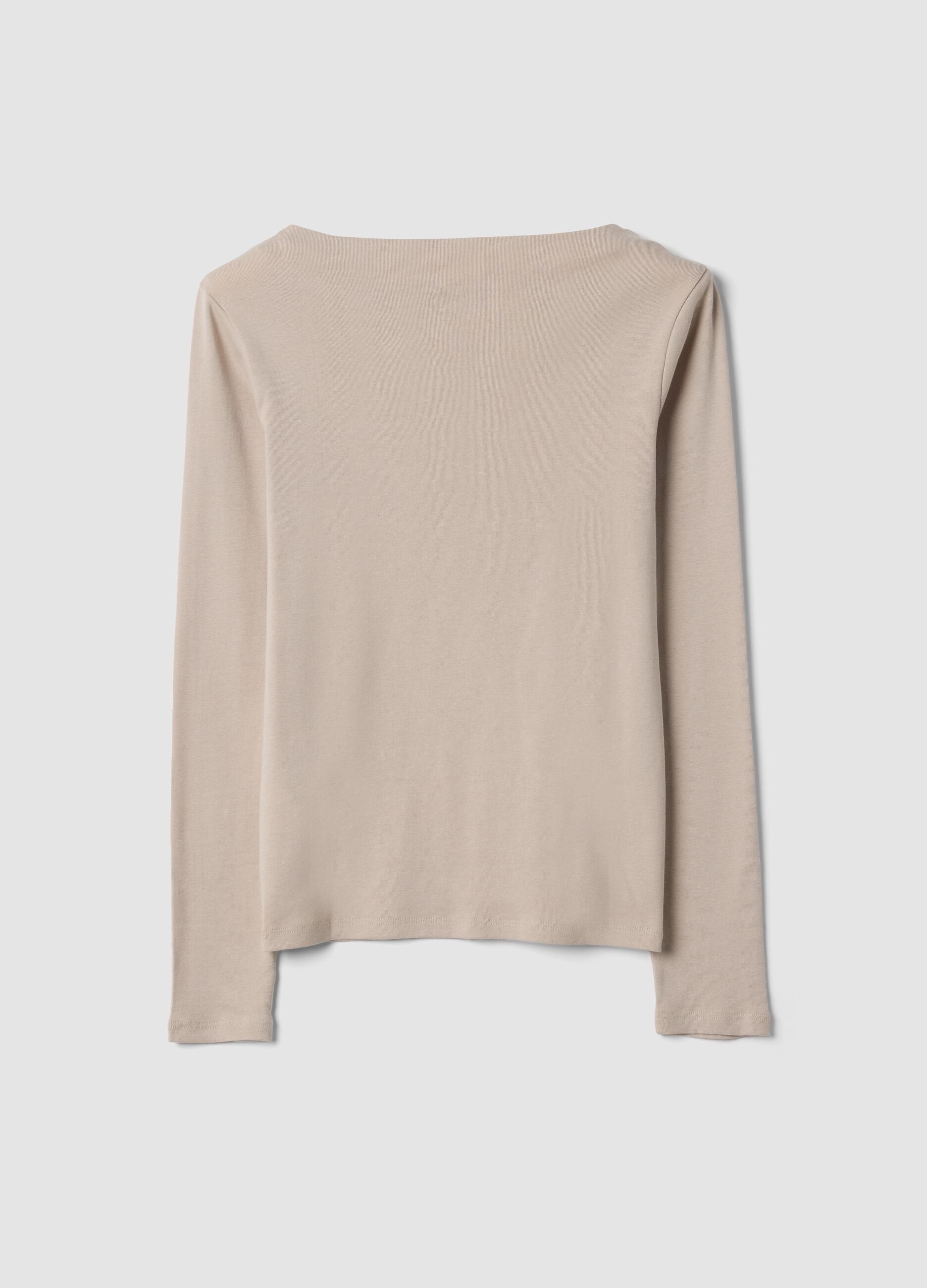 Beige pure cotton crew-neck T-shirt
