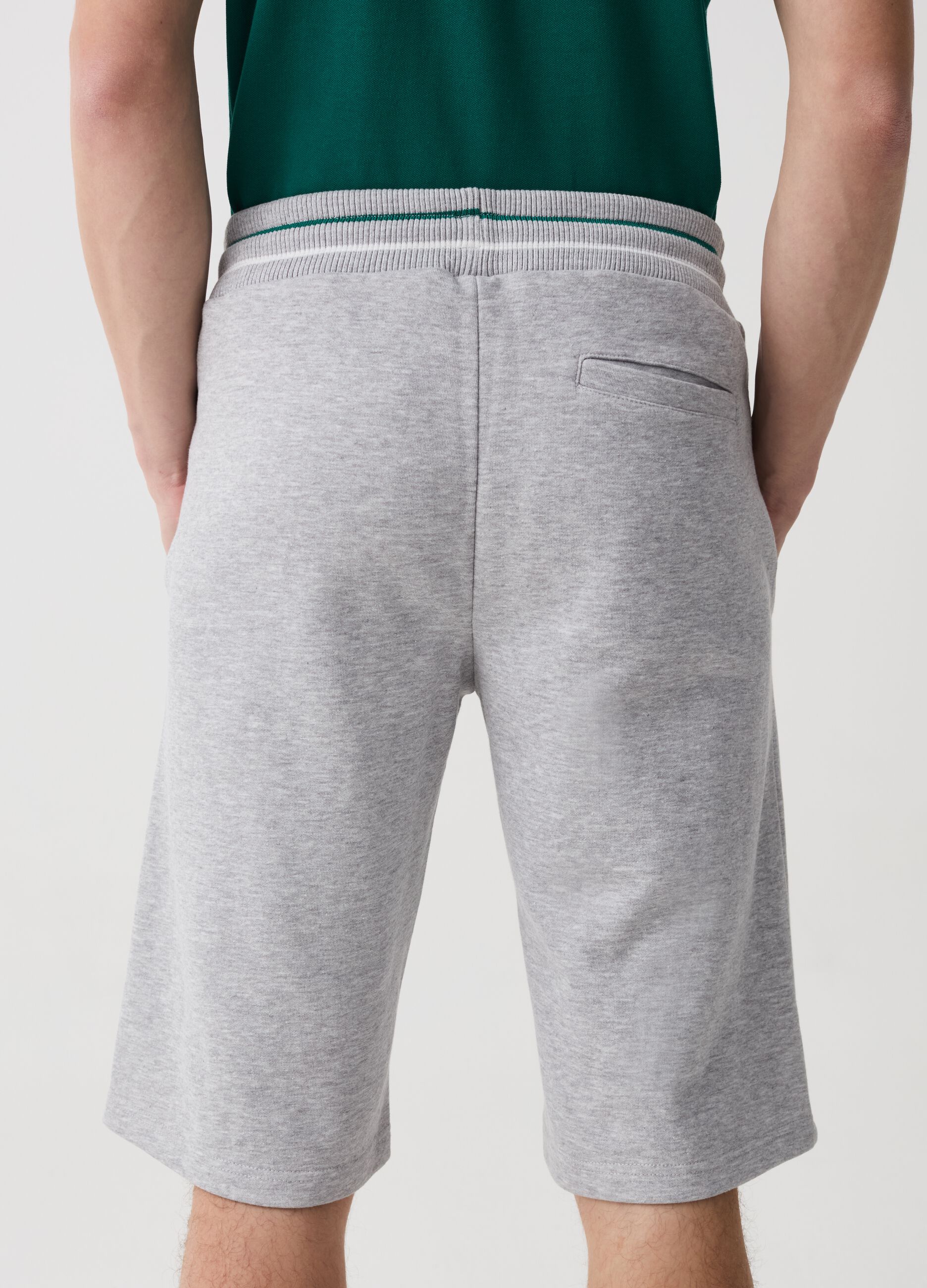Bermuda joggers with logo print and striped edging