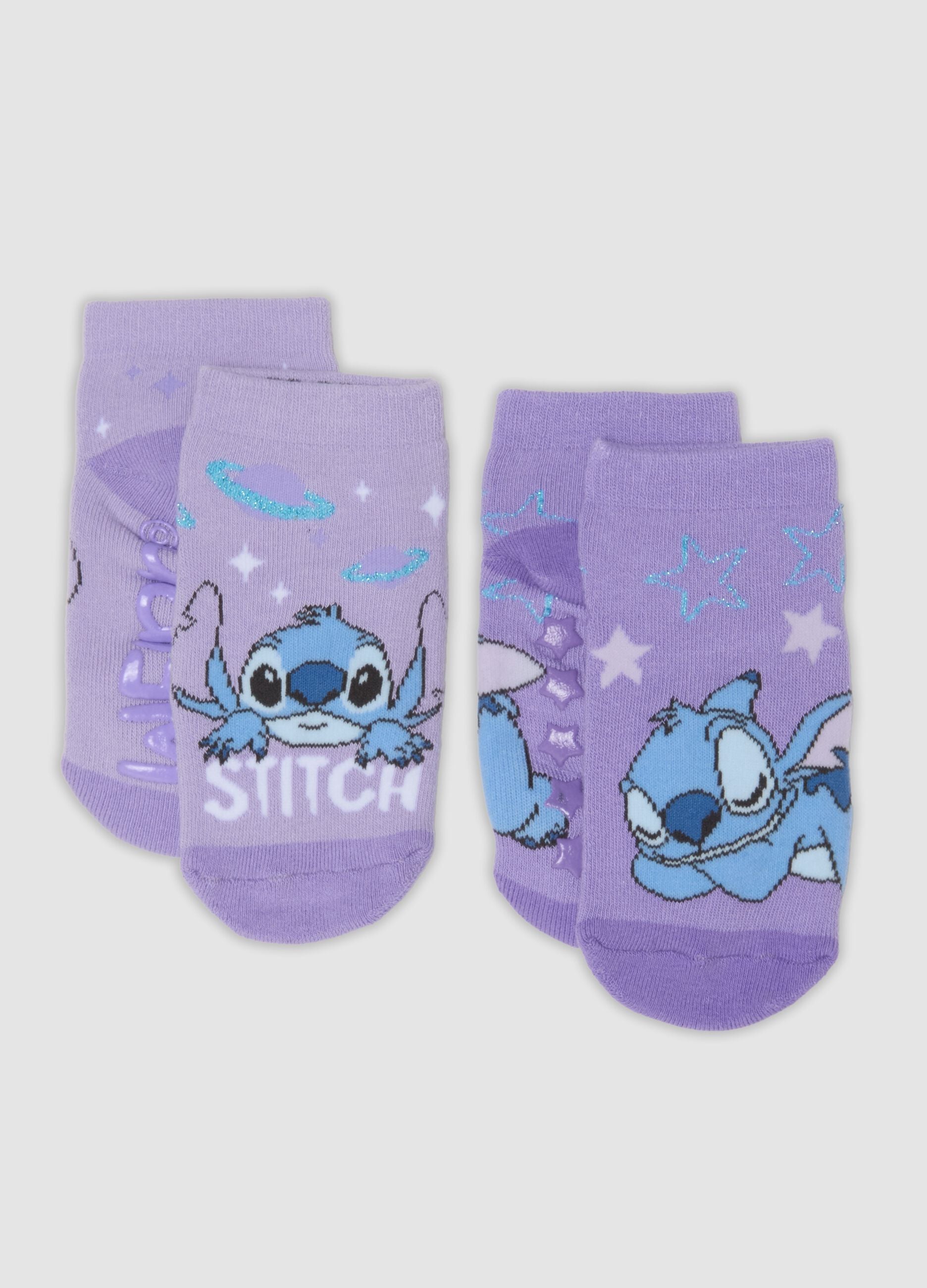 2-pack purple non-slip organic stretch cotton socks with Stitch