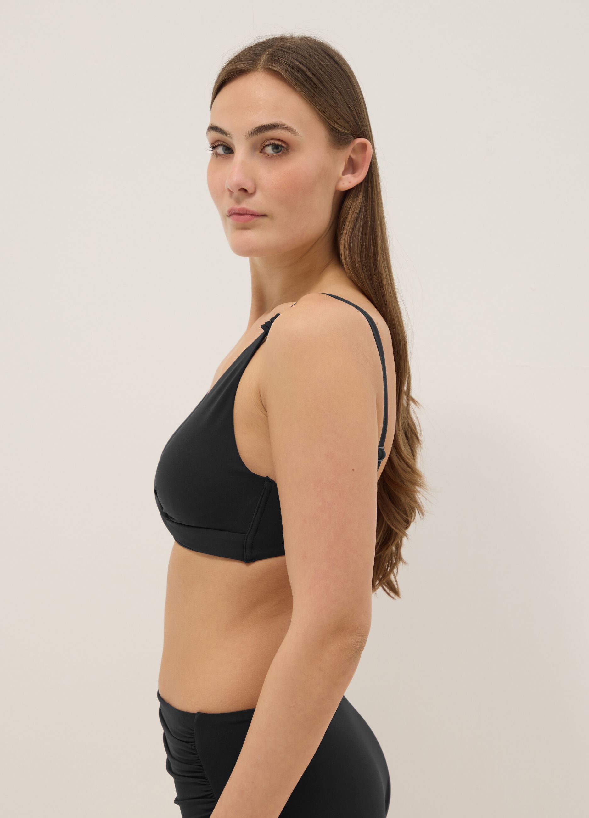 Black triangle bikini top in stretchy shaping fabric