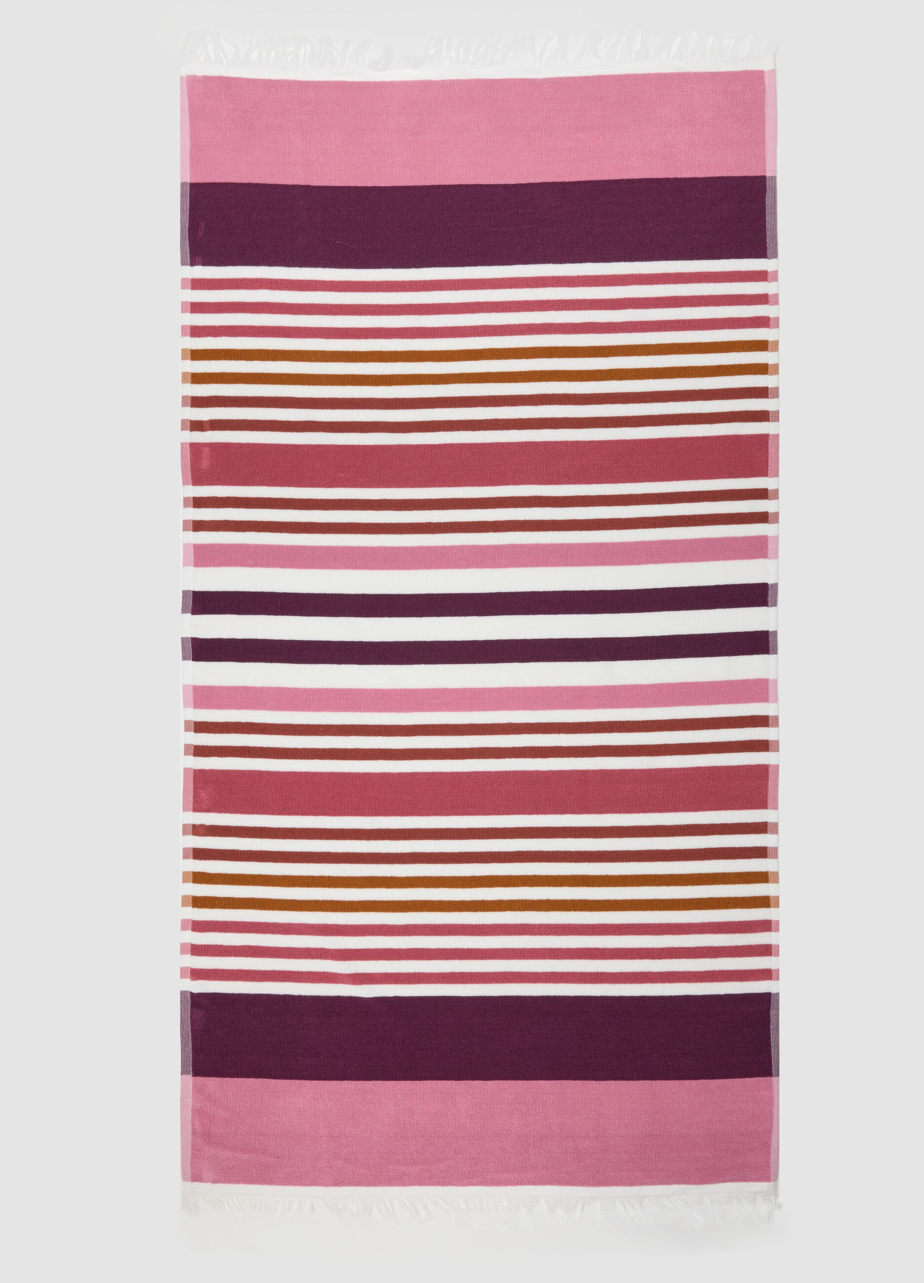Pink pure cotton striped beach towel