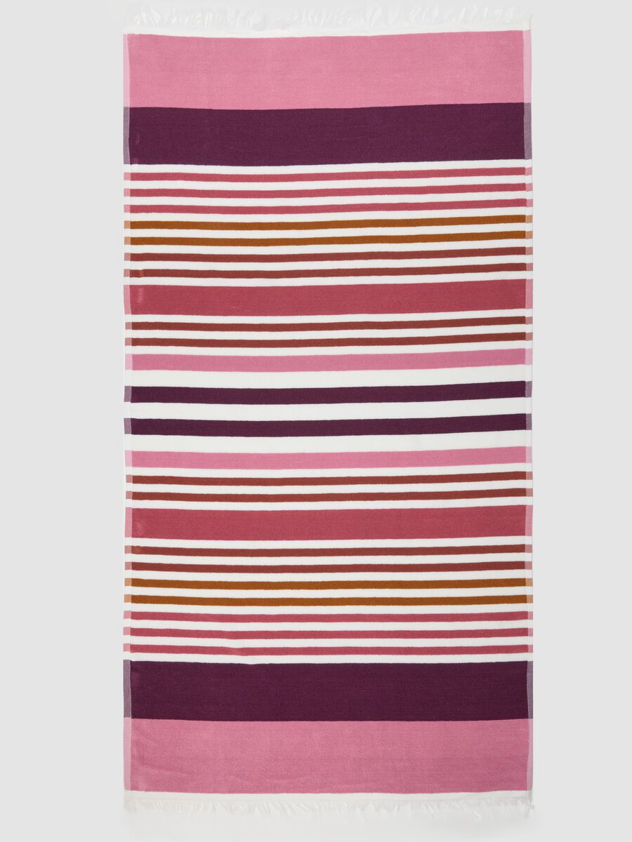 Telo mare rosa in puro cotone a righe_1