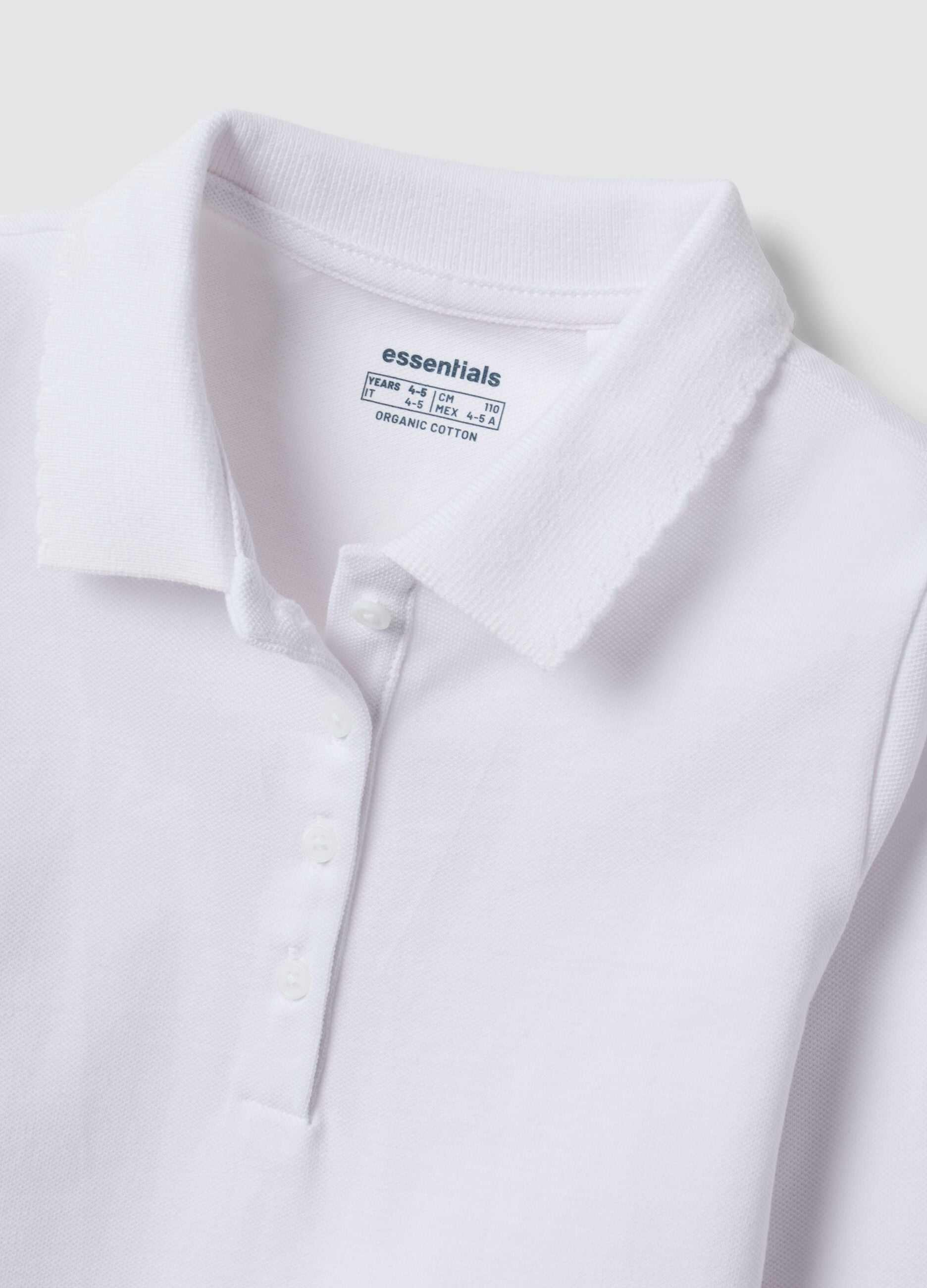 White pure organic cotton piqu&eacute; polo shirt, regular fit, for girls