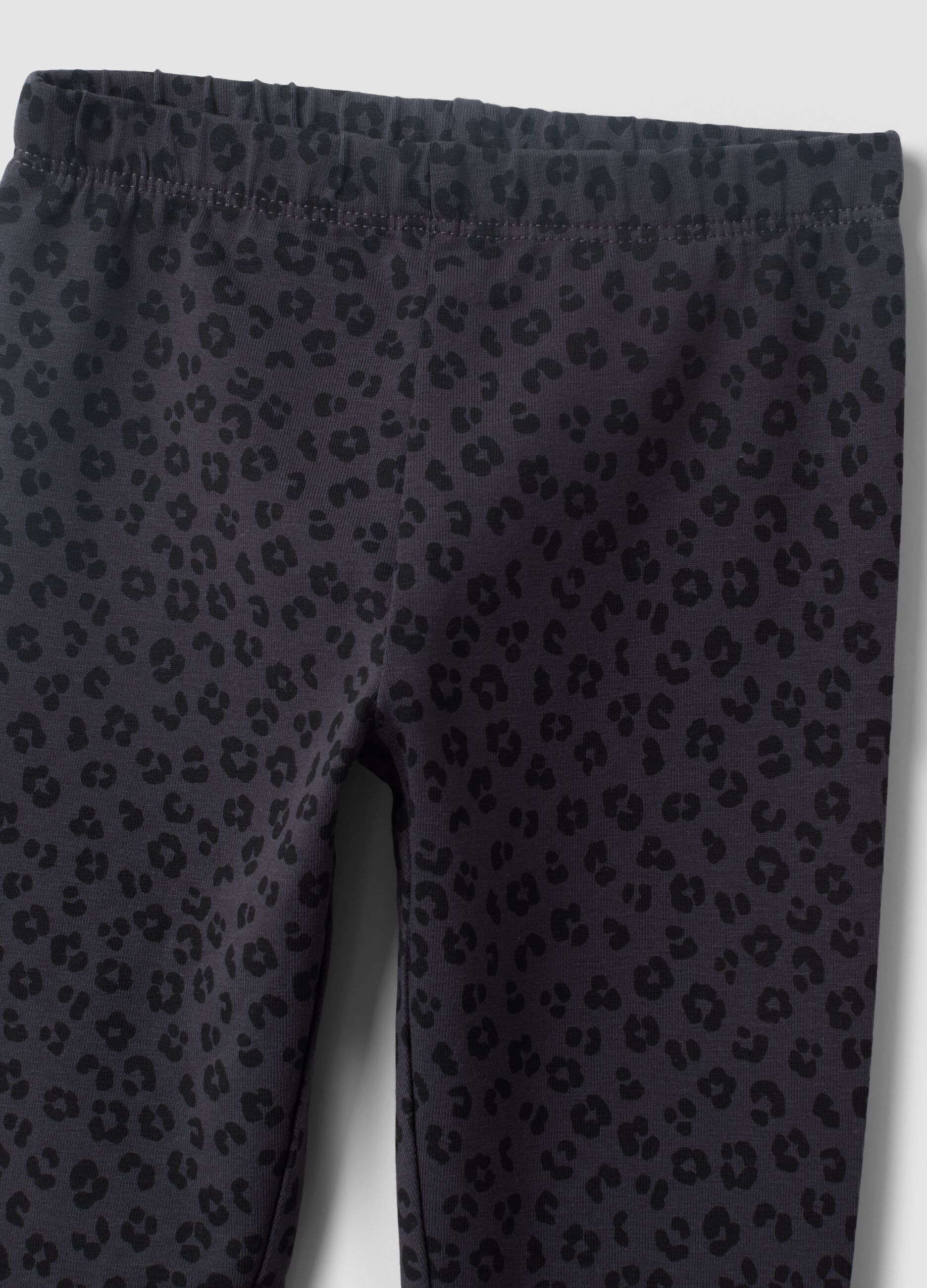 Black organic cotton-blend leggings with animal print for baby girl
