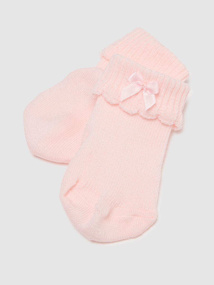 Baby girl's pink stretch cotton blend booties with bow_1