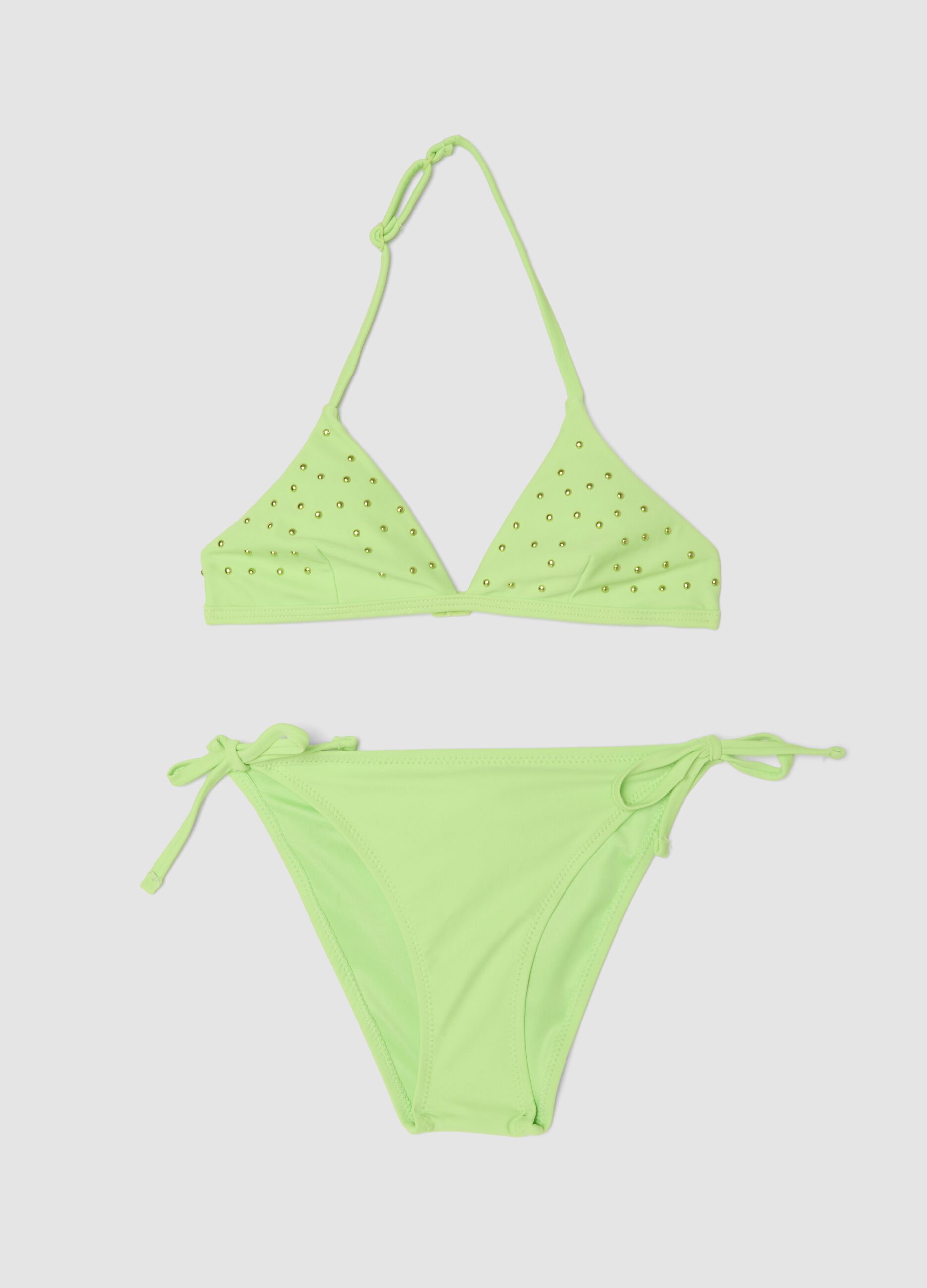 Green triangle bikini in stretch fabric