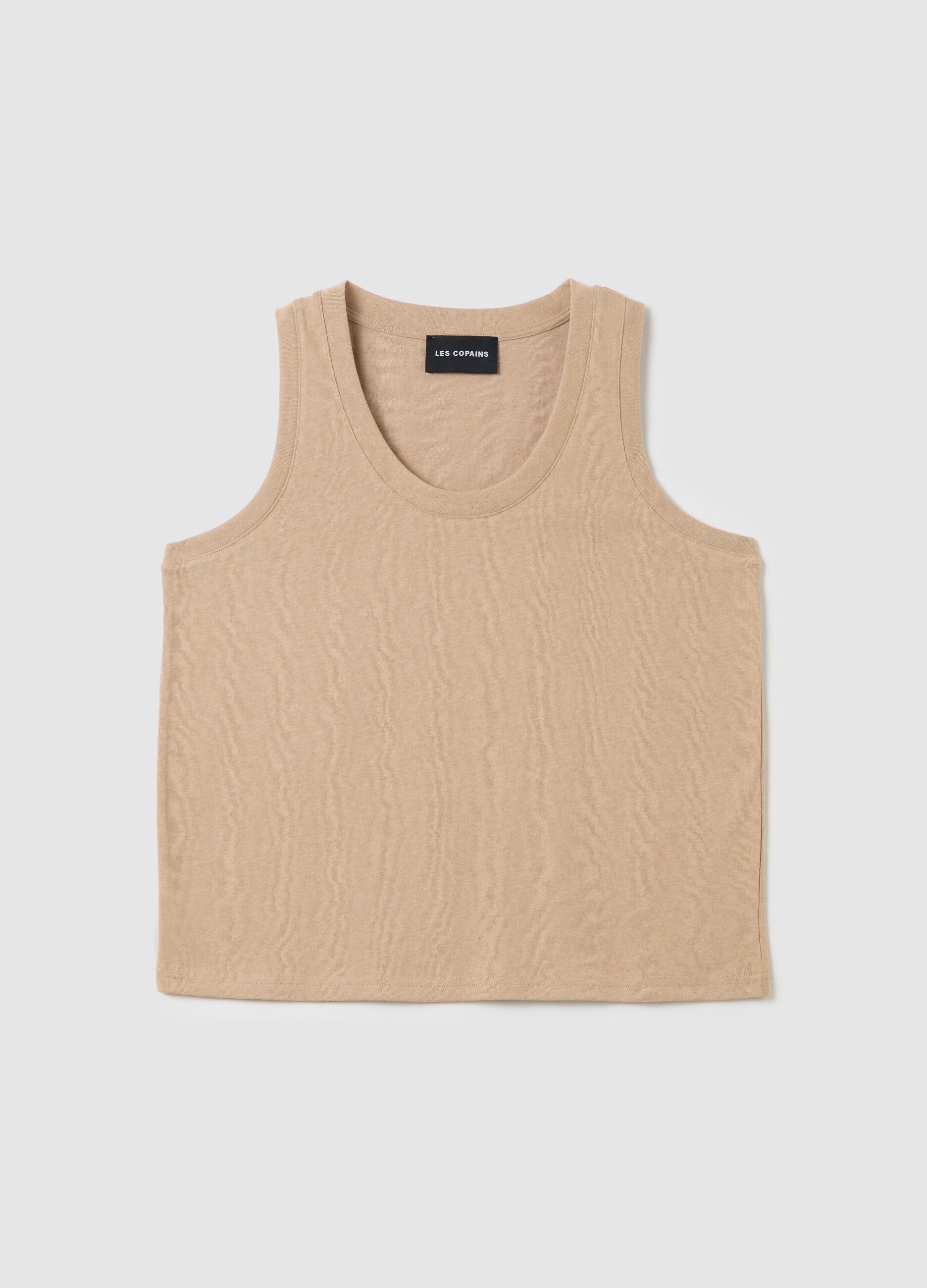 Canotta da donna in misto cotone beige regular fit