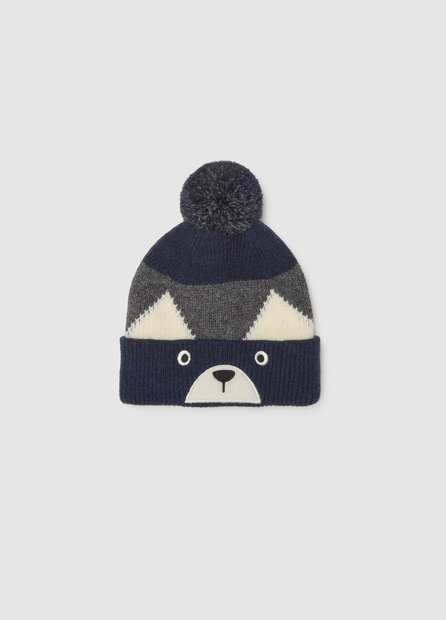 Blue Hat with Pom-pom and Animal Face
