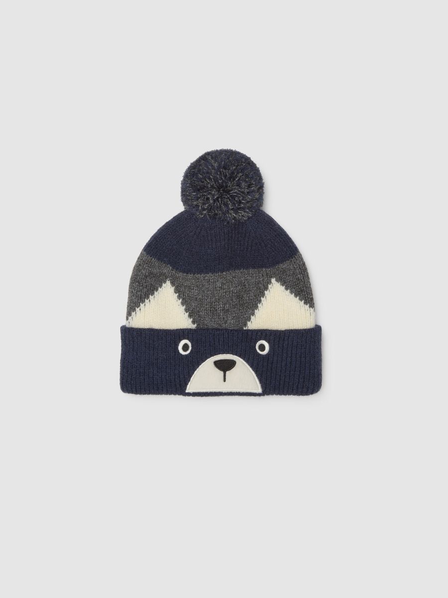 Blue Hat with Pom-pom and Animal Face_0