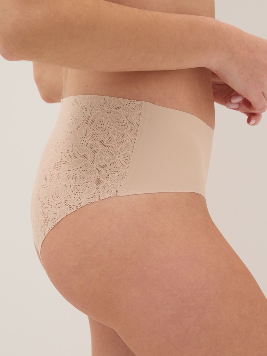 Beige stretch lace high-waisted briefs_3