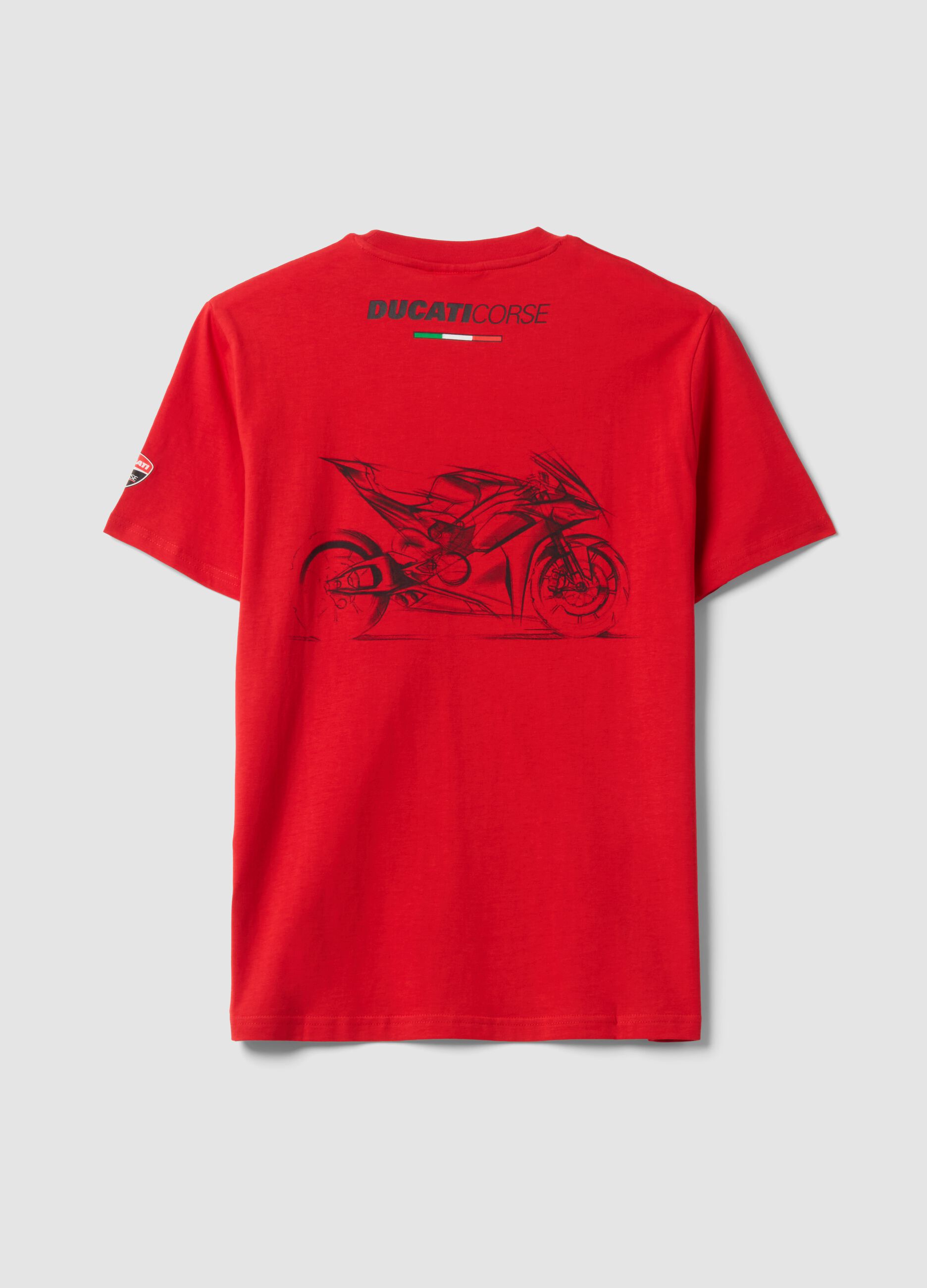 Red pure cotton T-shirt with Ducati print