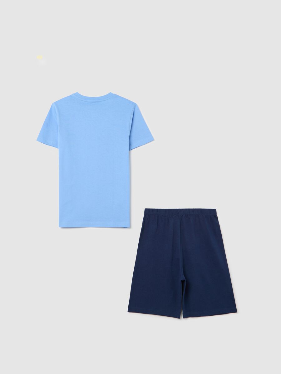 Pigiama azzurro con stampa lettering in jersey_1