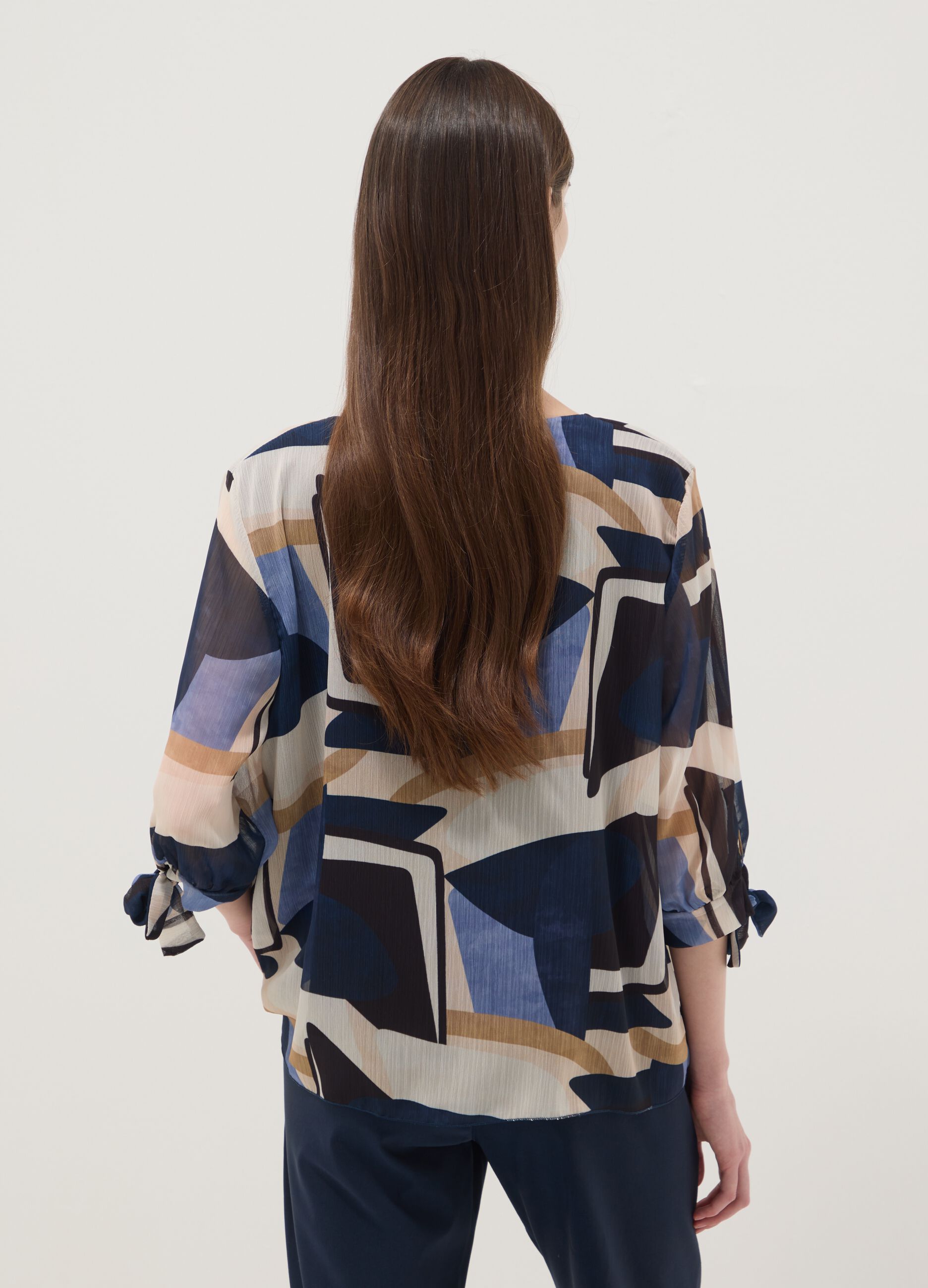 Multicolour geometric print regular-fit blouse