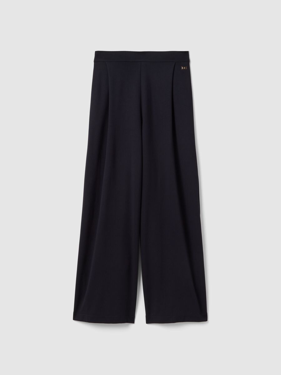 Black Wide Leg Stretch Viscose Blend Trousers_4