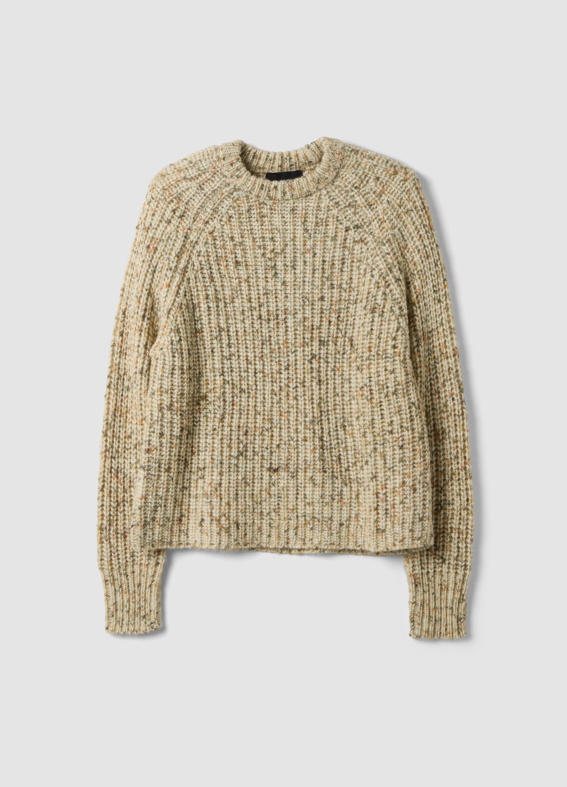 Maglia girocollo ecr&ugrave; in misto lana verde salvia arancione