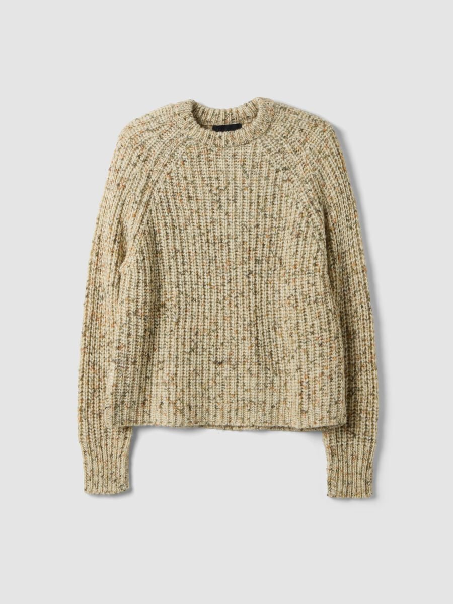 Ecru wool-blend crew-neck jumper with pattern, oversized fit_0