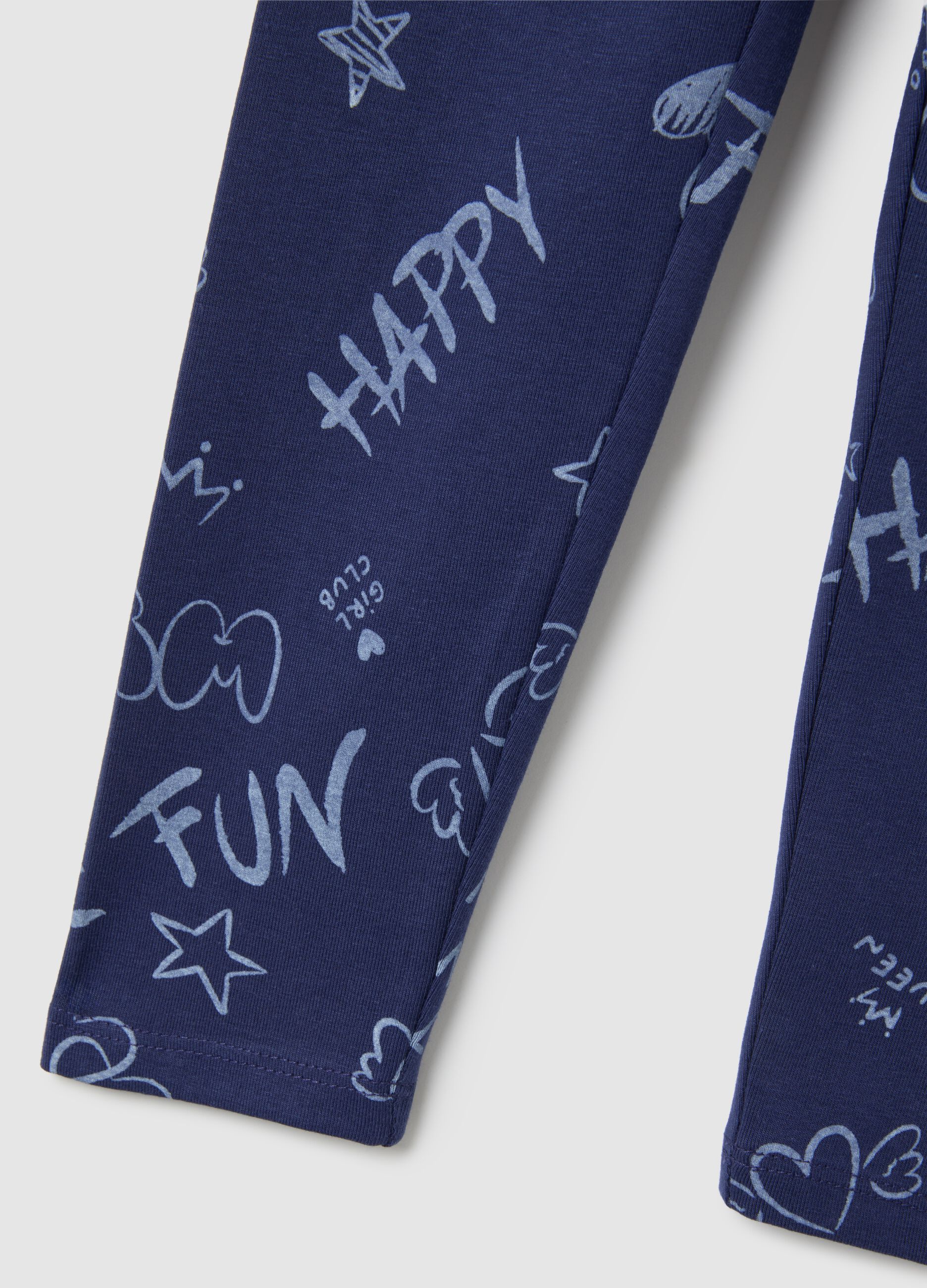 Girls' blue stretch cotton leggings
