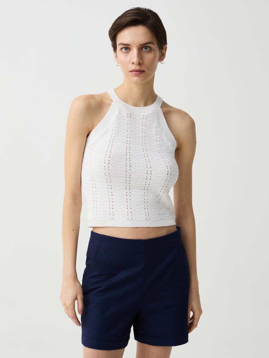 Crochet tank top with halter neck_0