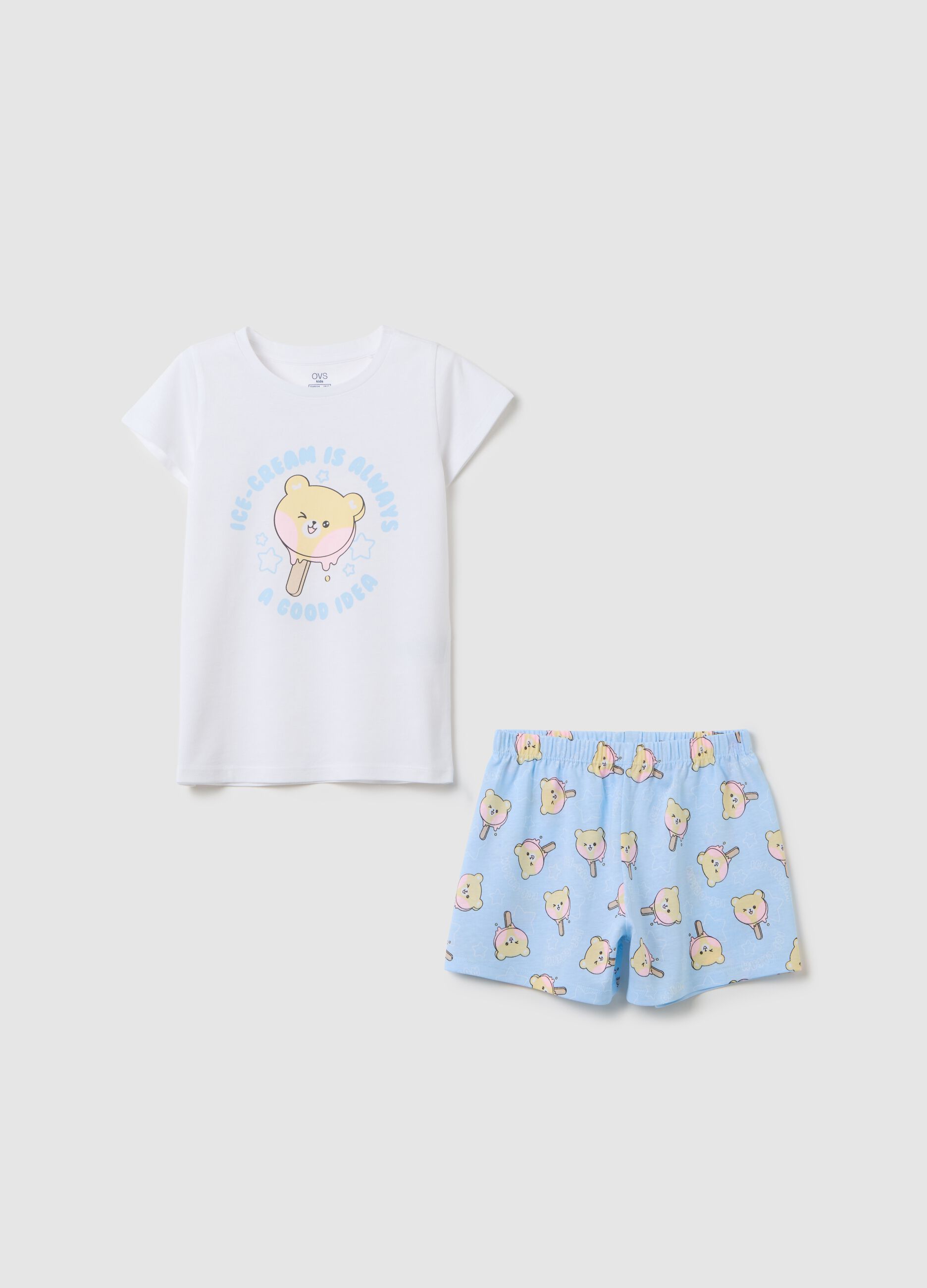 Pigiama corto da bambina in puro cotone multicolor regular fit con stampa