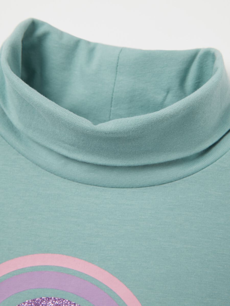 T-shirt in high neck and glitter print_3