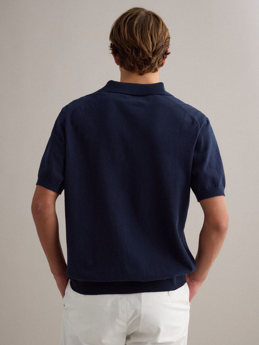Short-sleeved blue polo in pure cotton_3