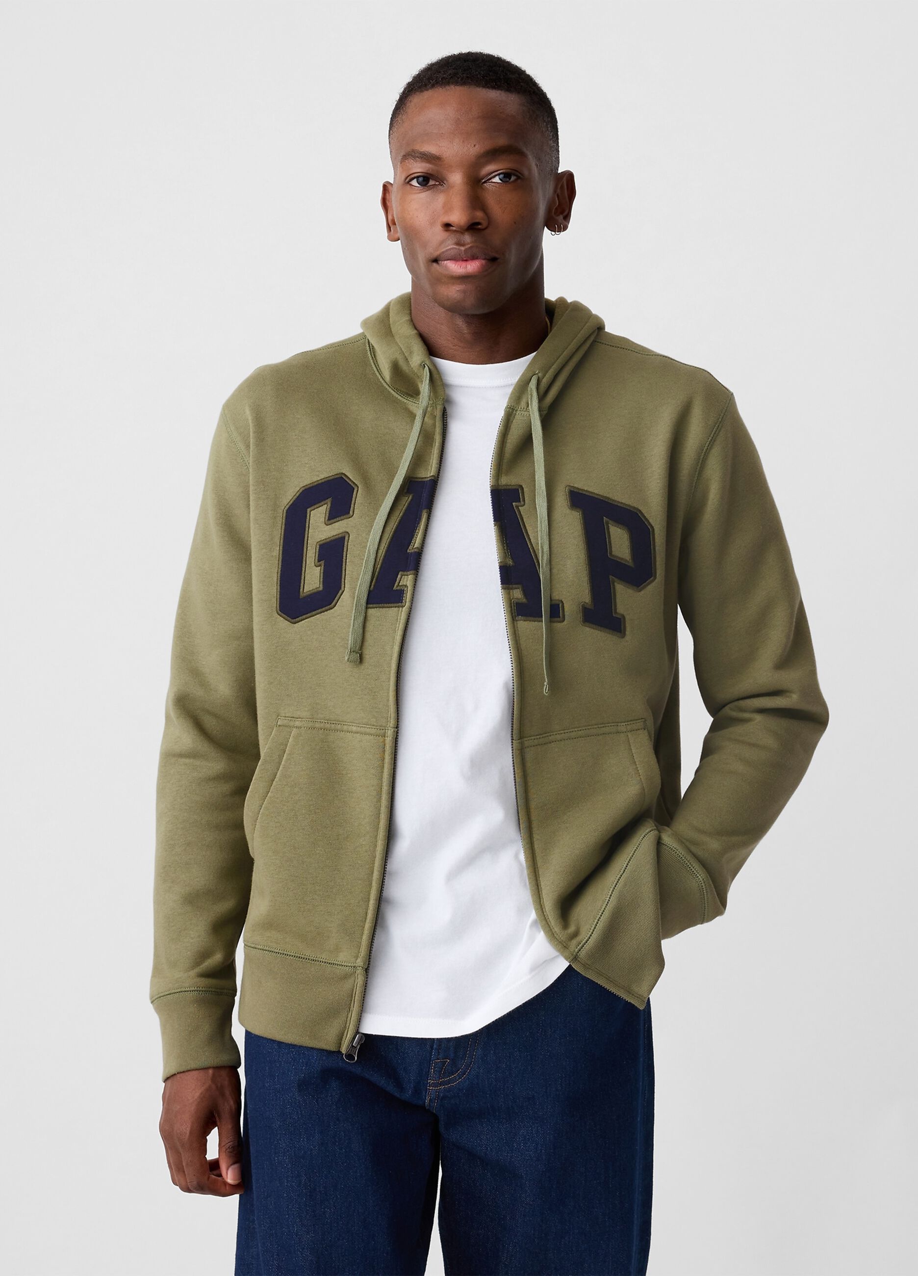 Full-zip con cappuccio e ricamo logo