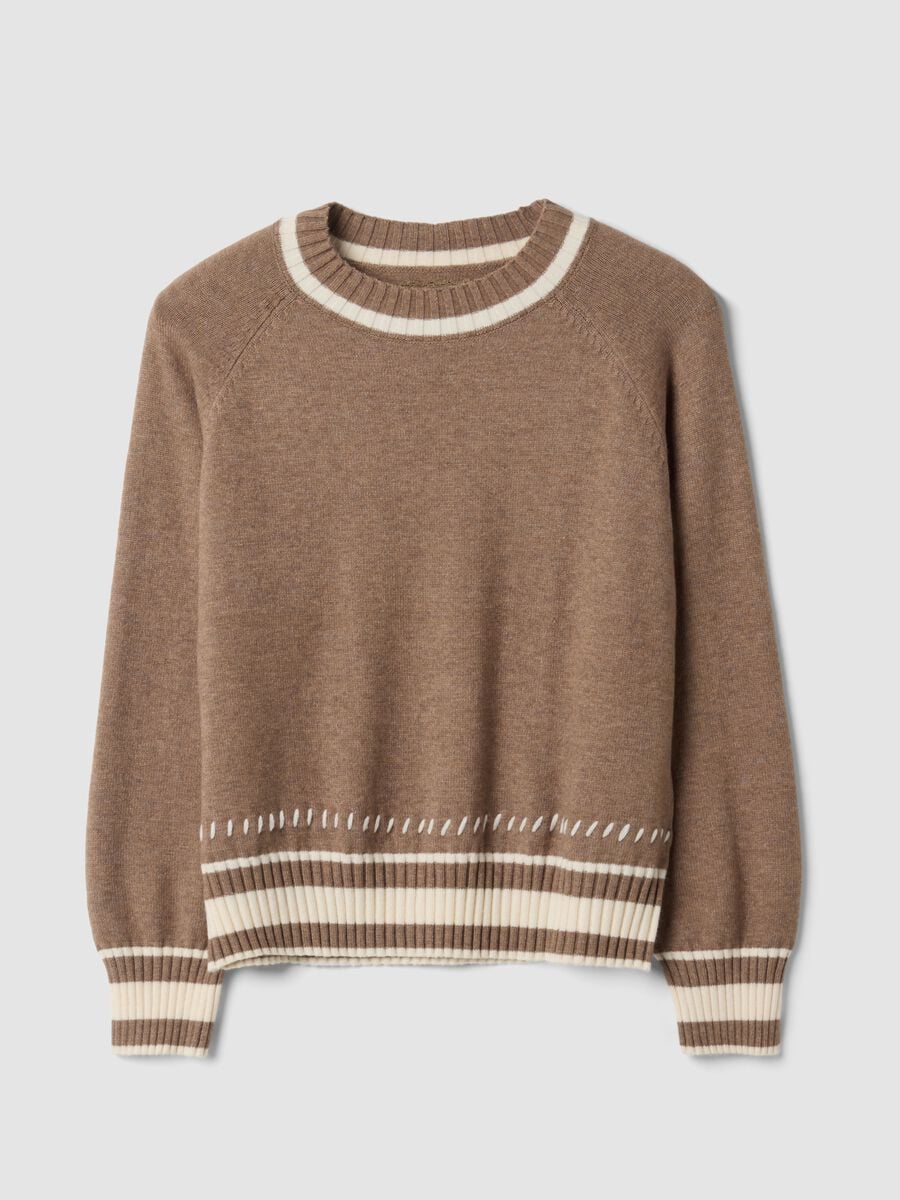 Brown viscose-blend jumper with striped trims, regular fit_0