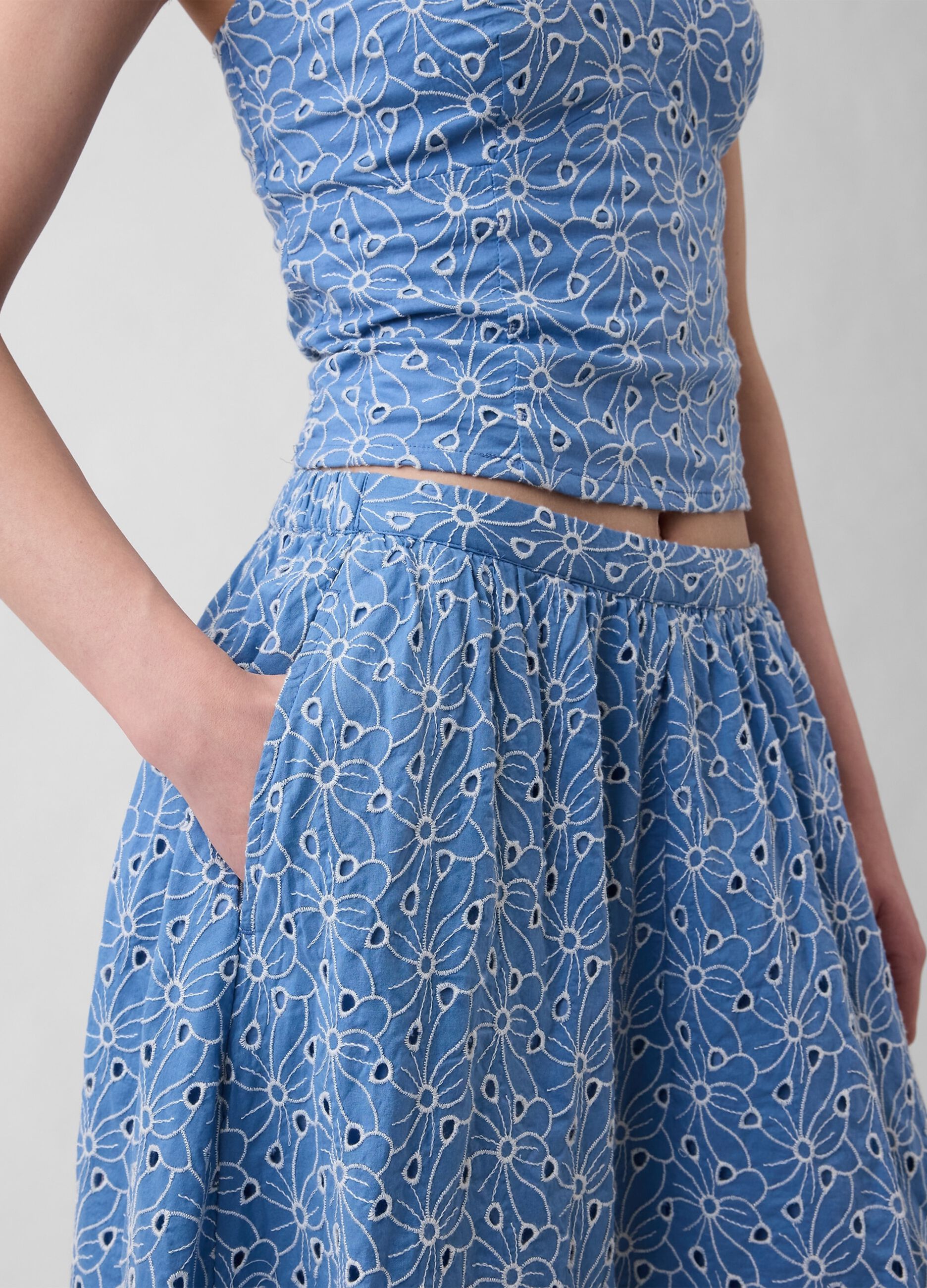 Pure cotton midi skirt with floral pattern
