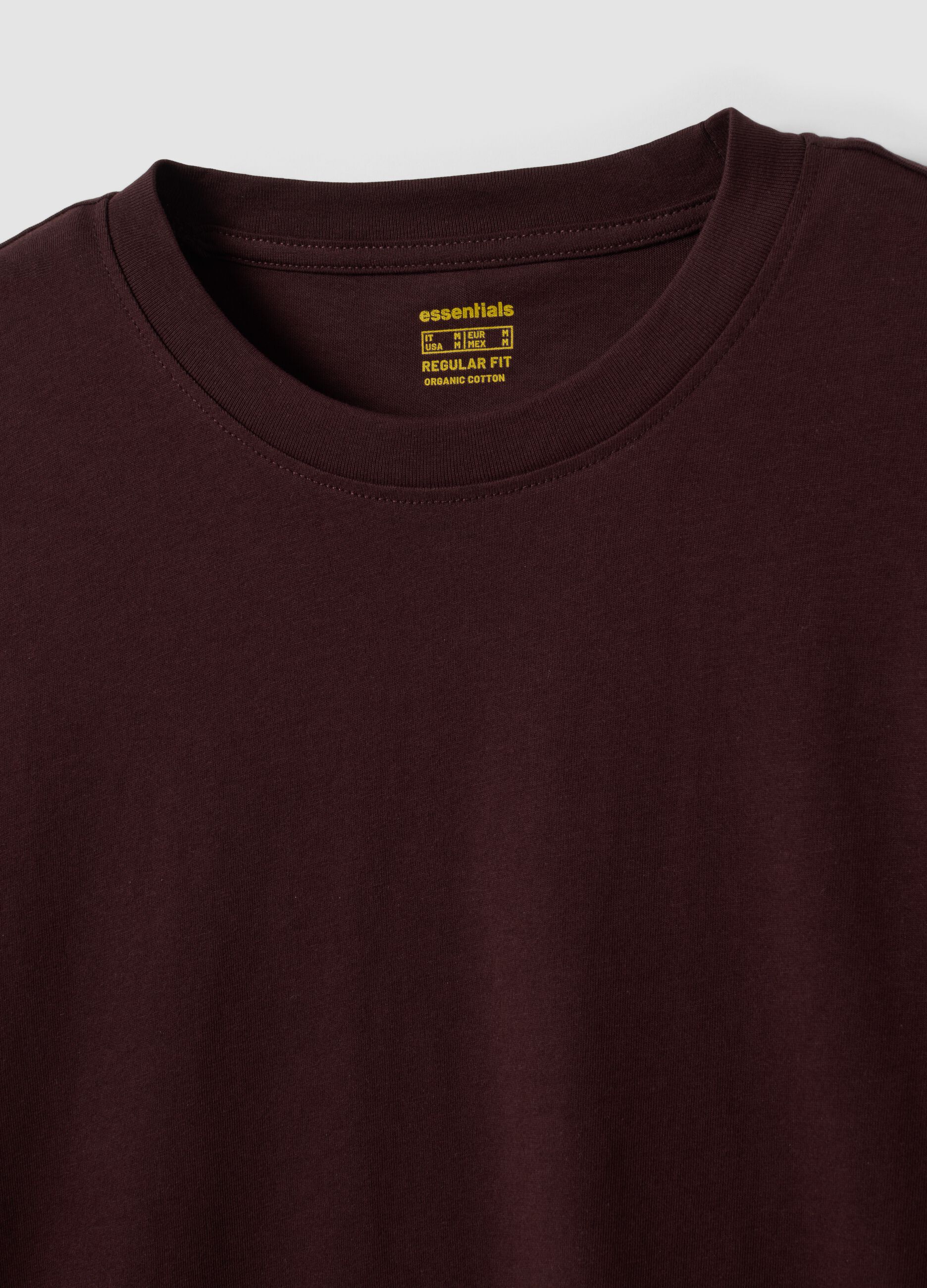 Brown long-sleeve T-shirt in pure organic cotton with crew neck