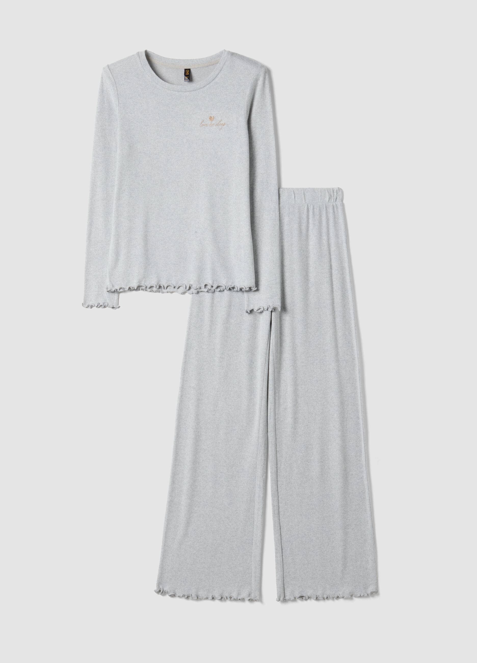 Grey stretch viscose pyjamas with crew neck