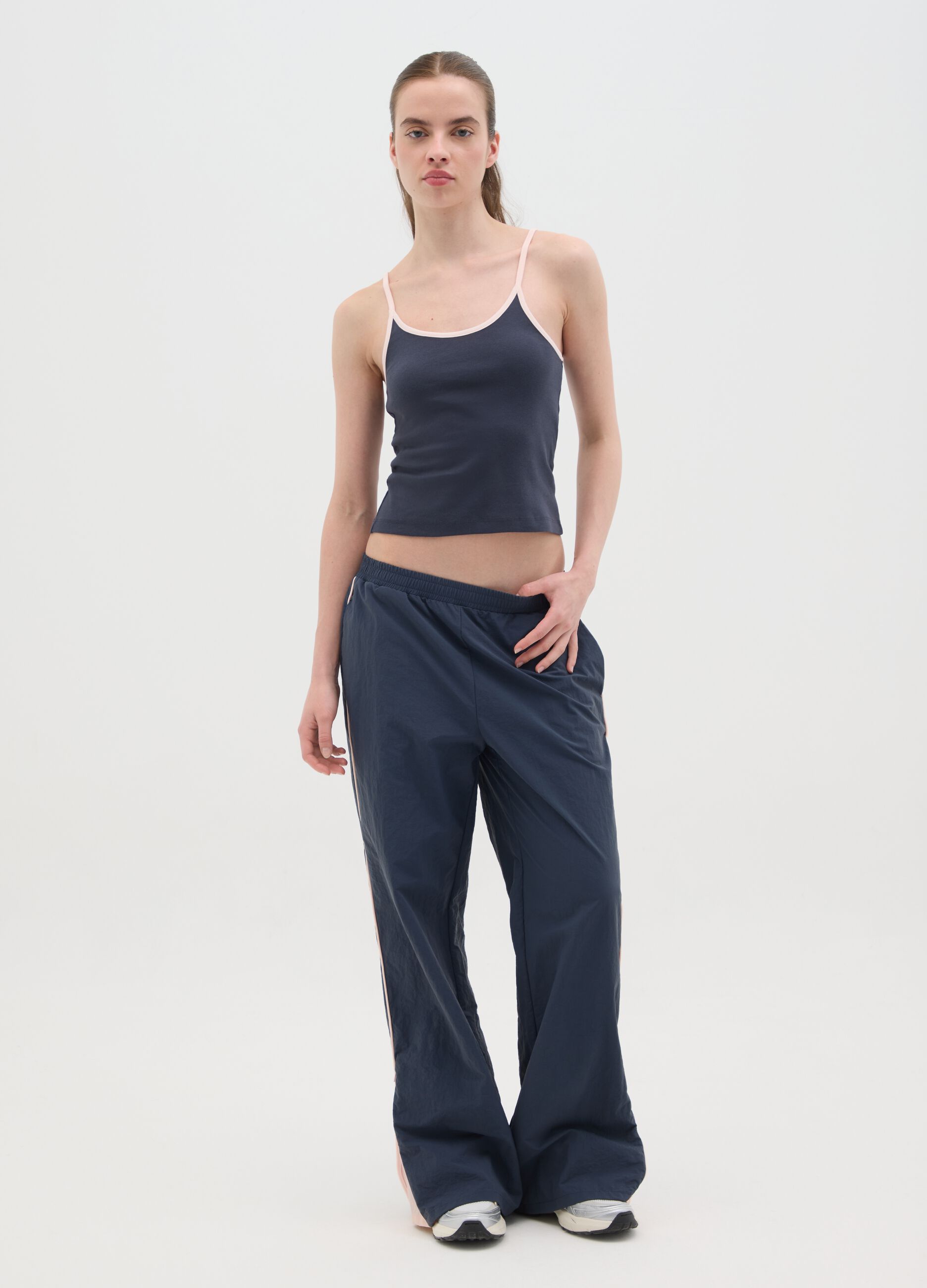 Canotta da donna in puro cotone blu regular fit