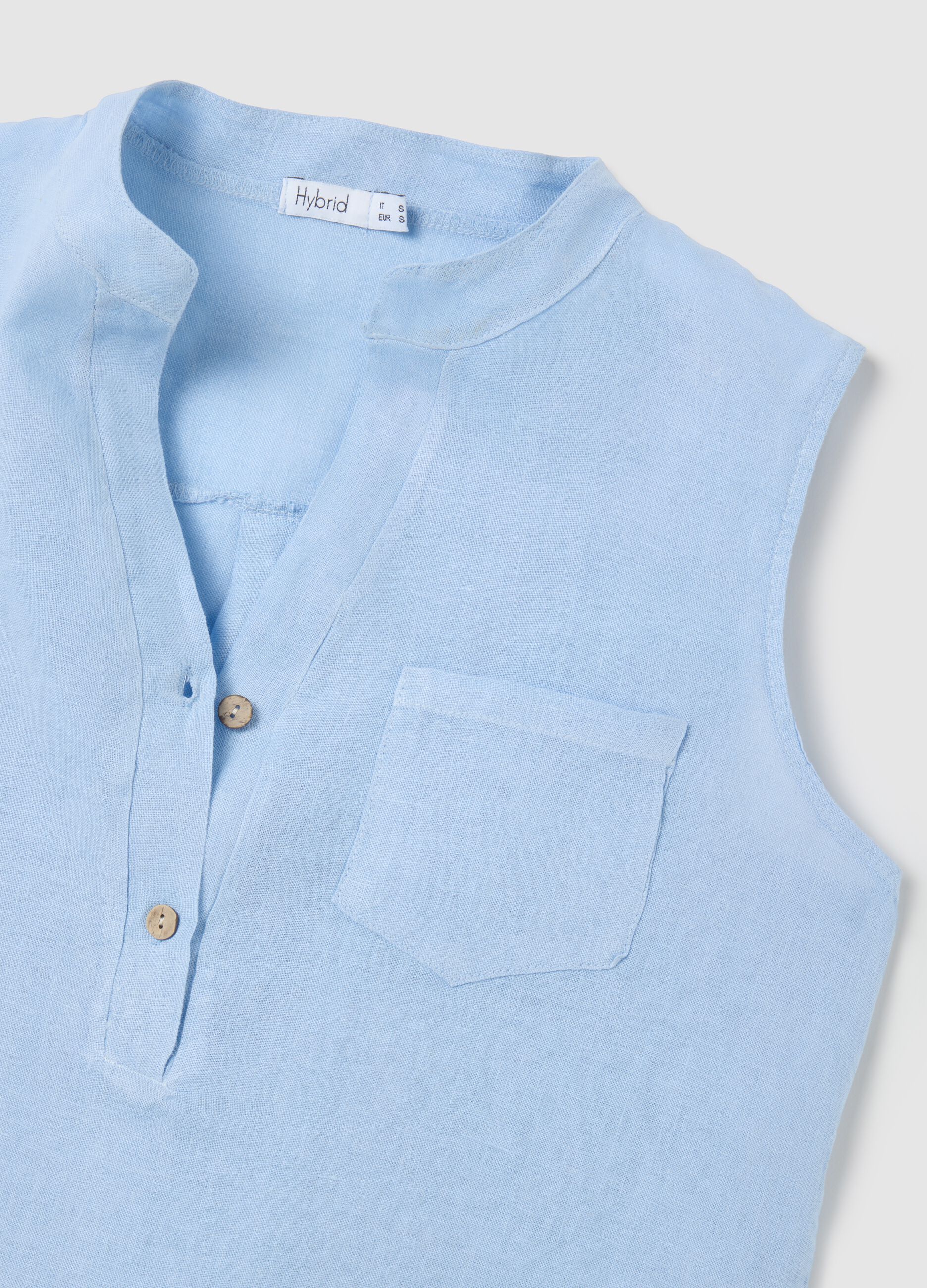 Women's Sleeveless Linen Blue Shirt Regular Fit
