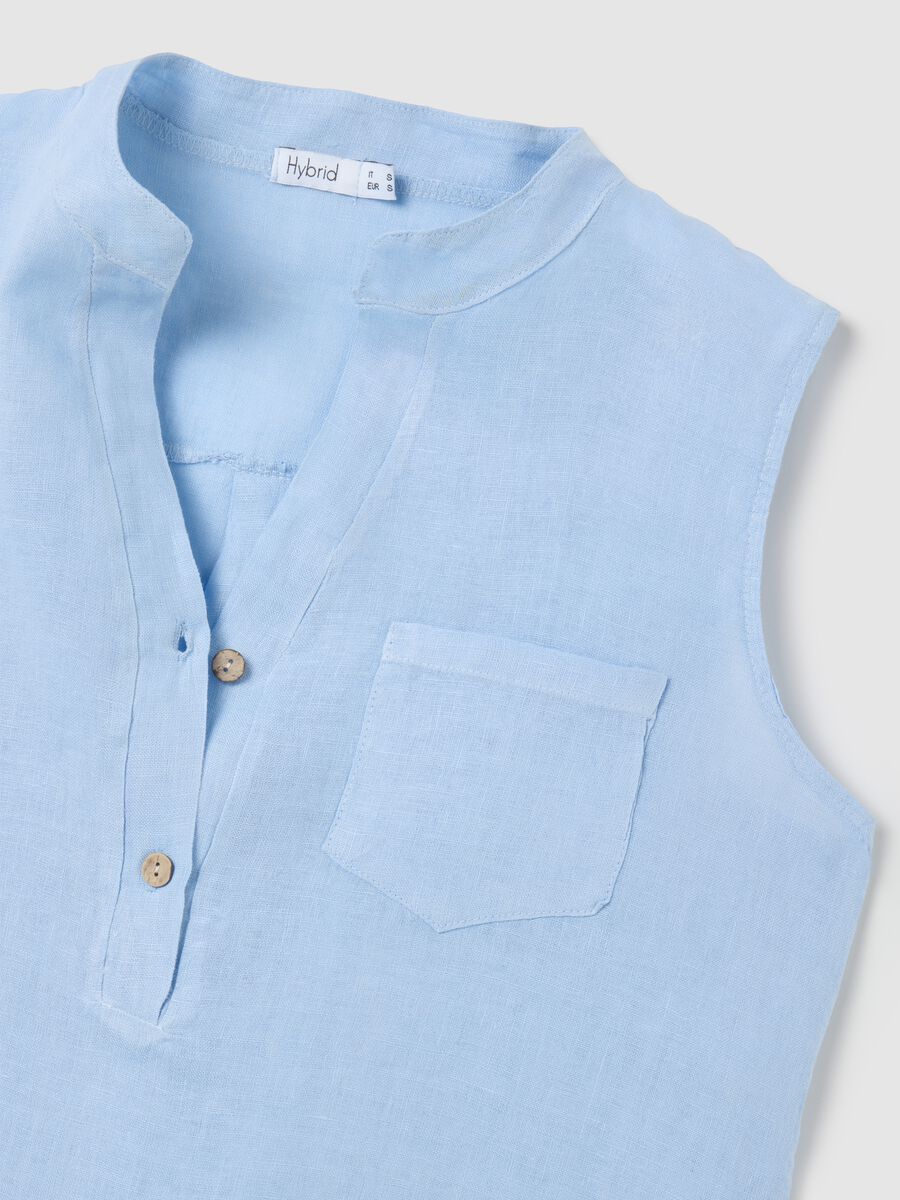 Women's Sleeveless Linen Blue Shirt Regular Fit_5