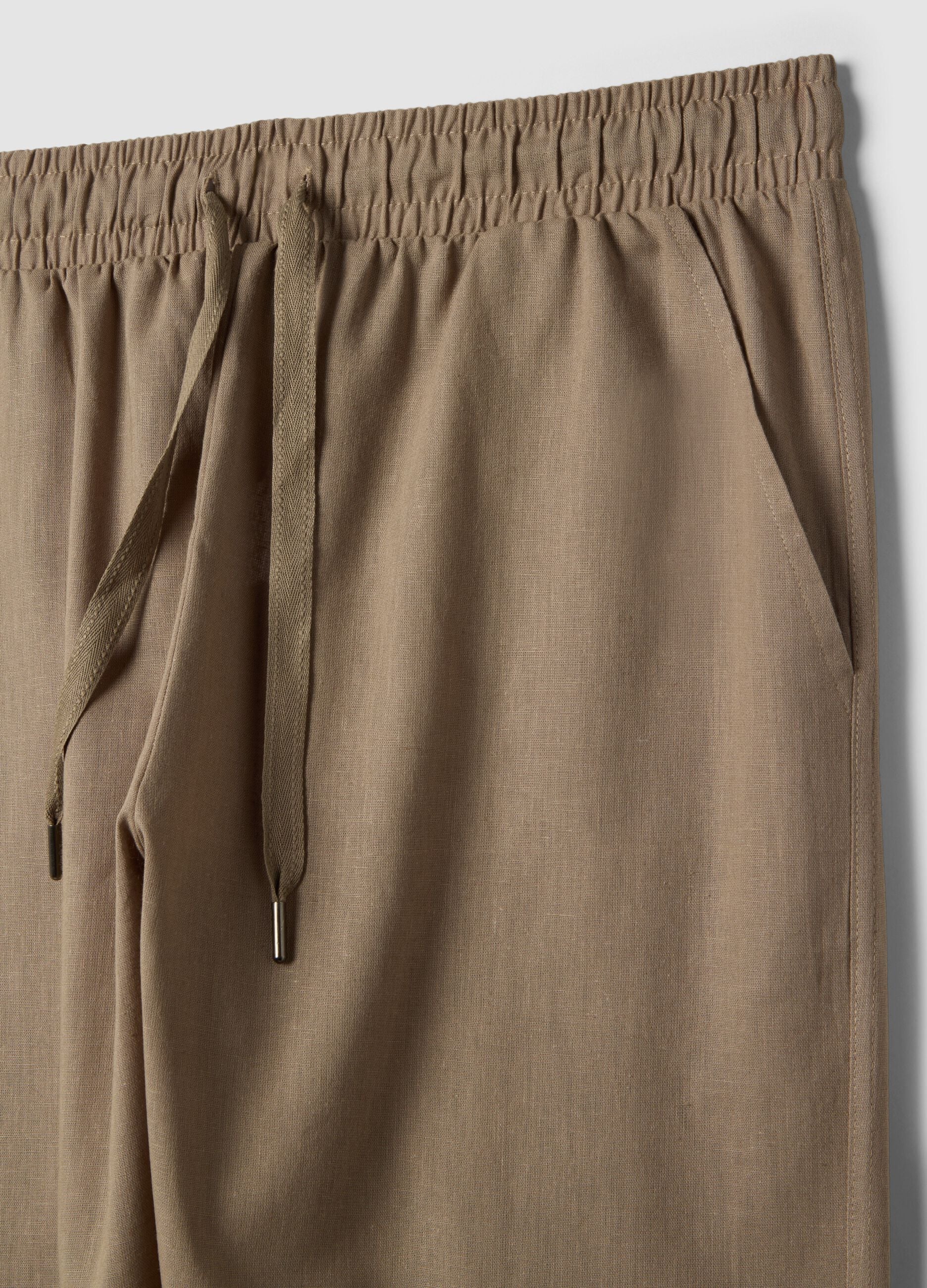 Beige cotton-linen blend pyjama trousers, relaxed fit