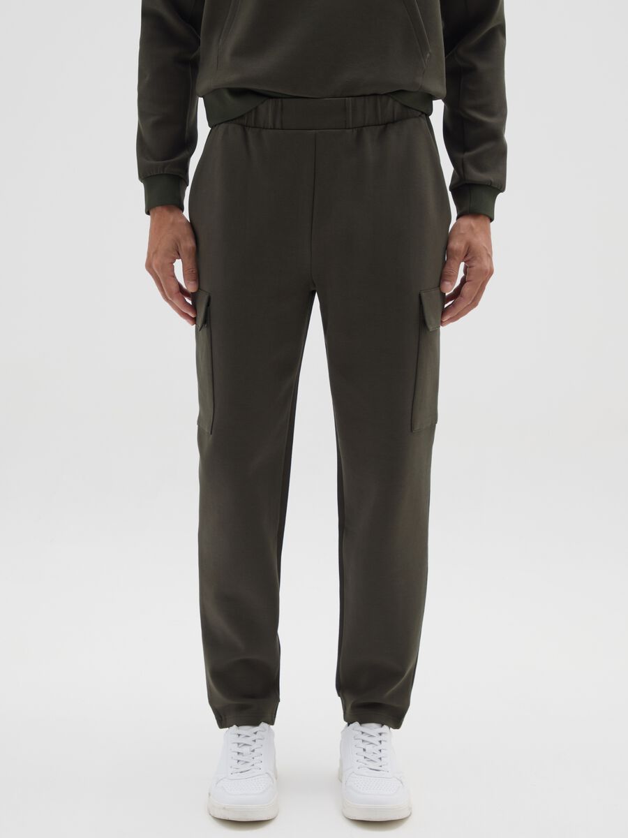 Regular fit brown cotton blend trousers_1