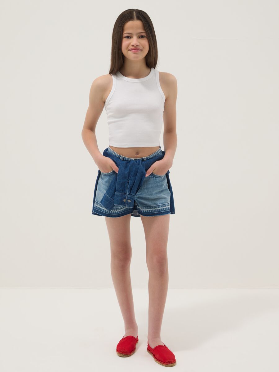 Blue pure cotton denim shorts for girls, straight fit_0