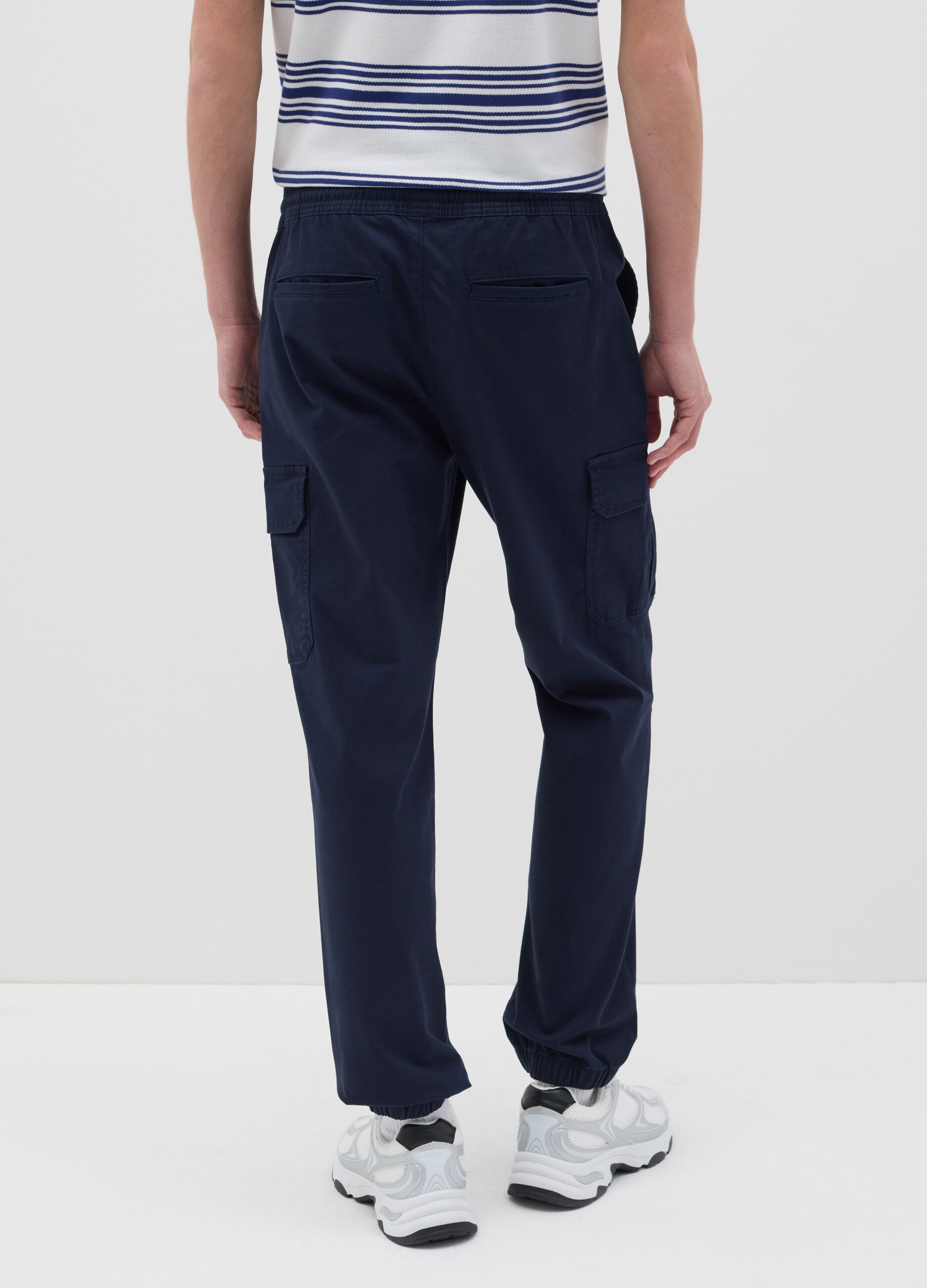Blue cargo joggers with drawstring