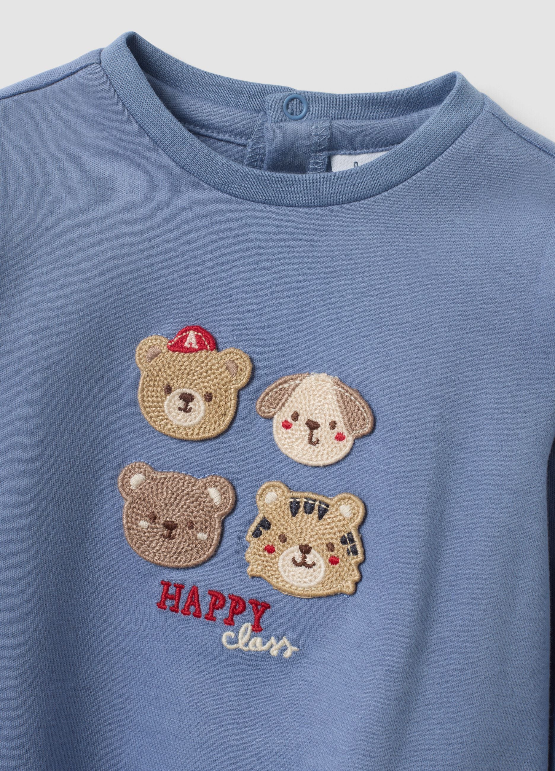 Blue long-sleeved baby top in pure organic cotton