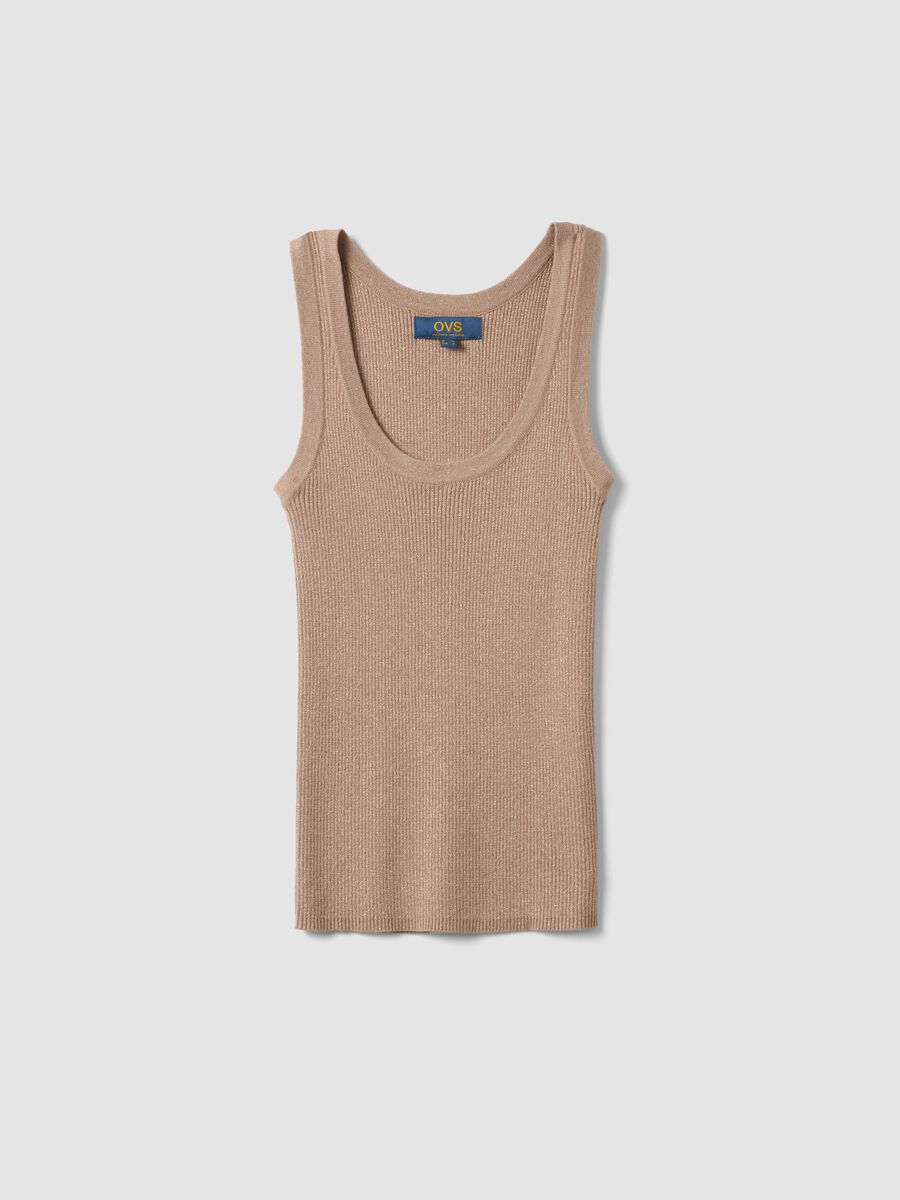 Beige viscose blend fitted tank top_4