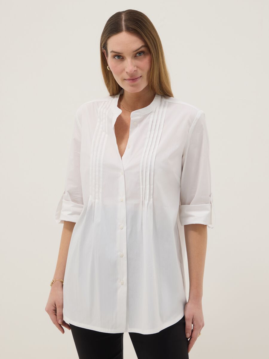 Camicia premaman in misto cotone elasticizzato bianca_1