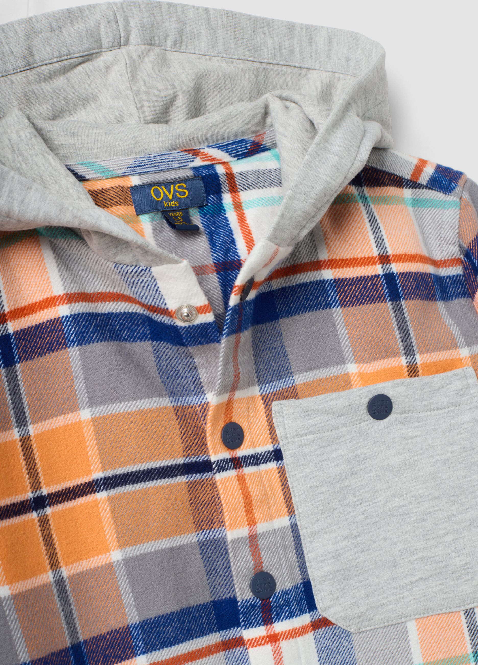 Multicolour hooded pure cotton slim-fit shirt for boys