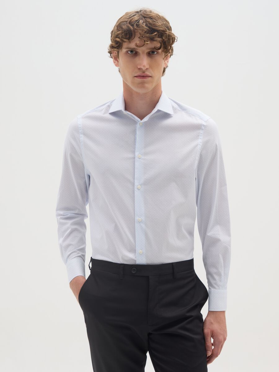 Blue Stretch Cotton Regular Fit Shirt_0