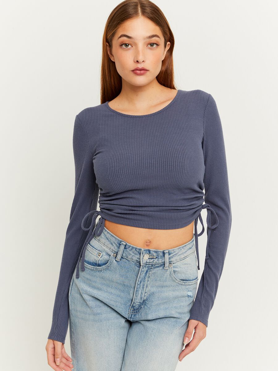 Ribbed crop T-shirt with laces_0