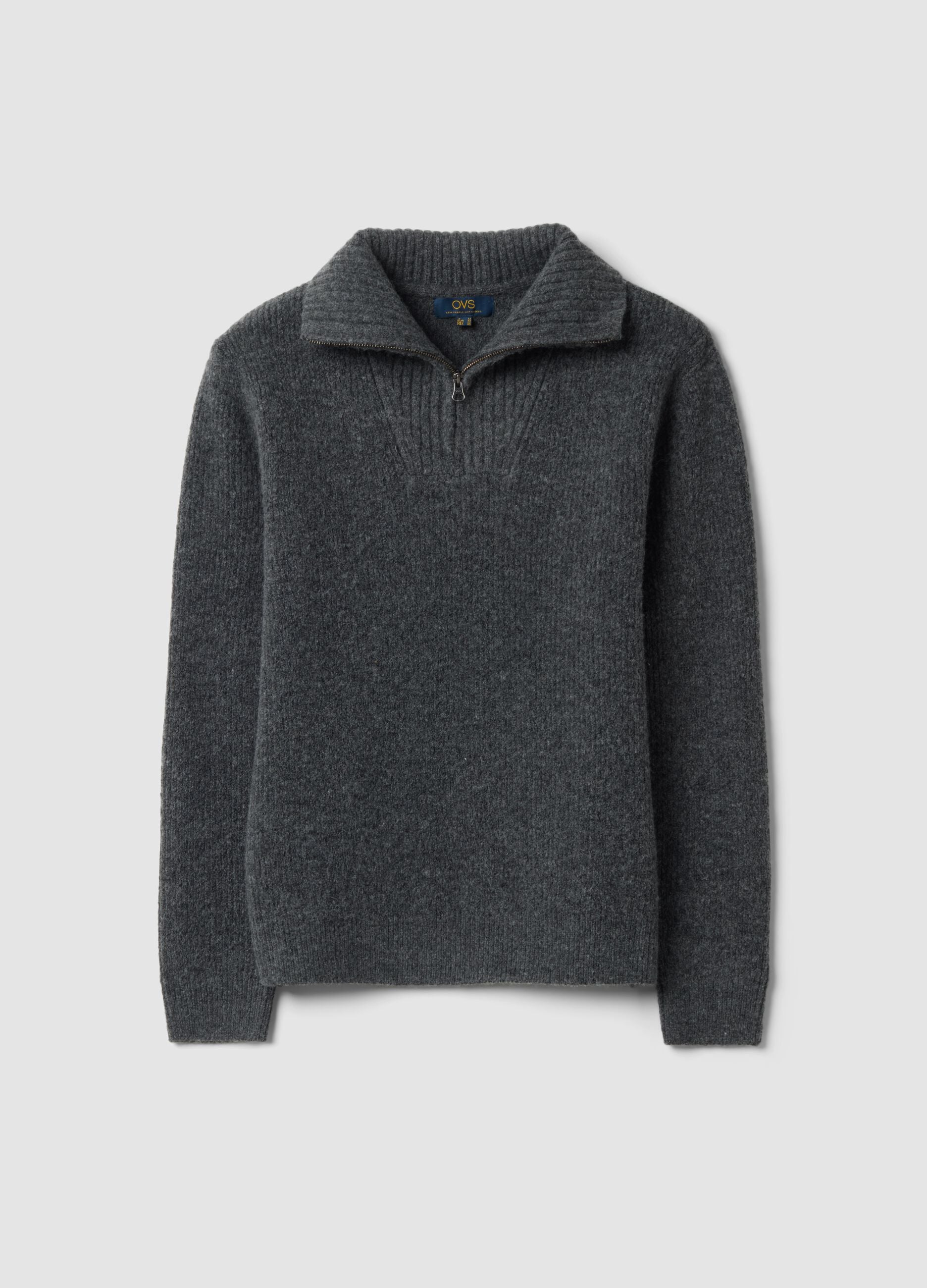 Grey regular-fit half-zip jumper in stretch wool
